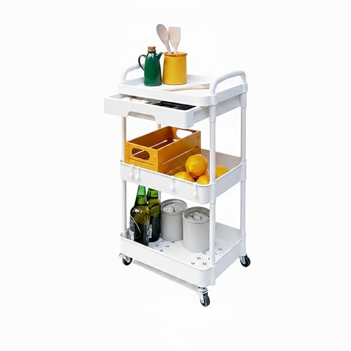 Baroni Home carrello bianco 3 ripiani con ruote