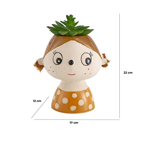 Baroni Home Ladies Girl con Treccine Vaso Testa Ceramica 22 cm