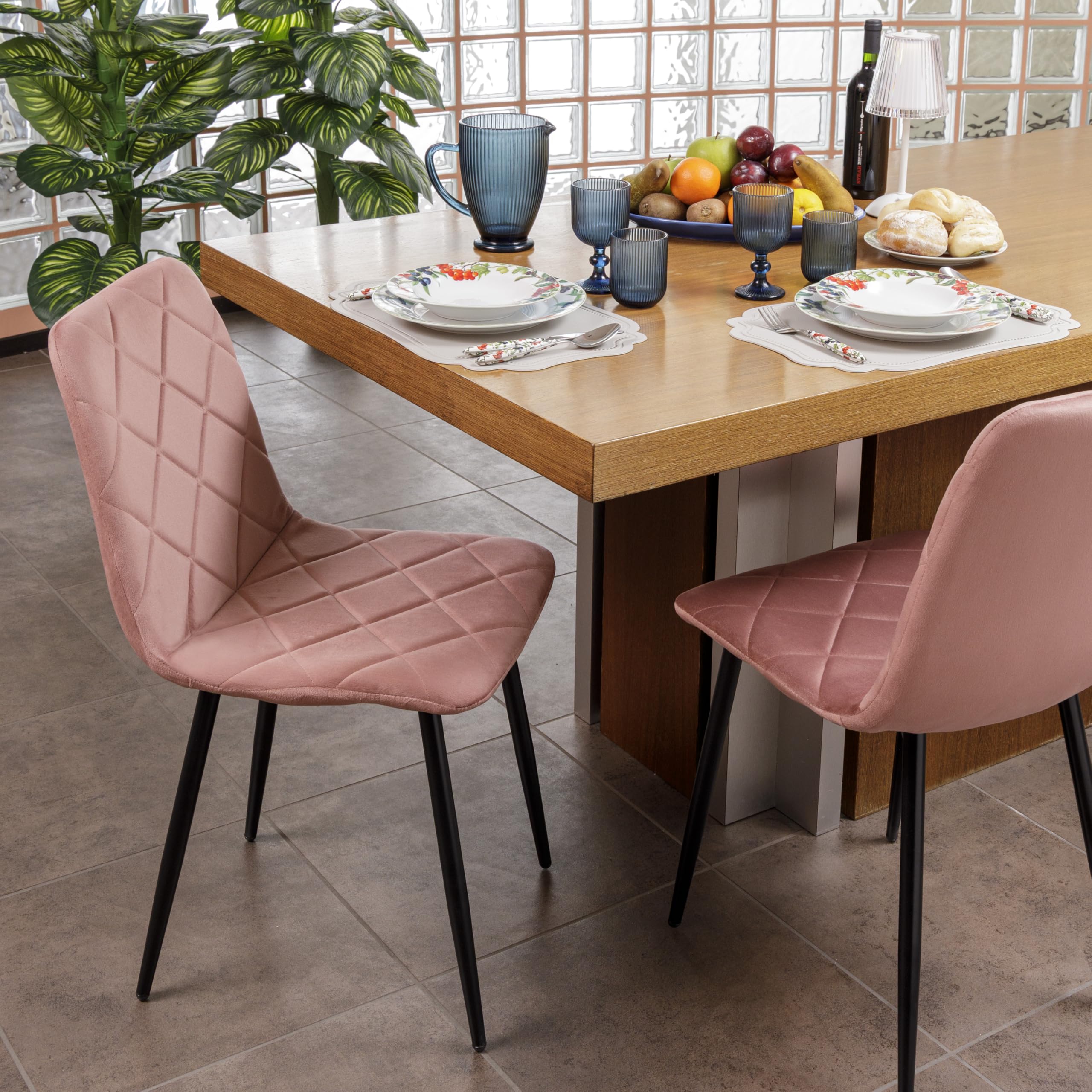 Baroni Home sedia in velluto rosa 52x44x85 cm gambe ferro