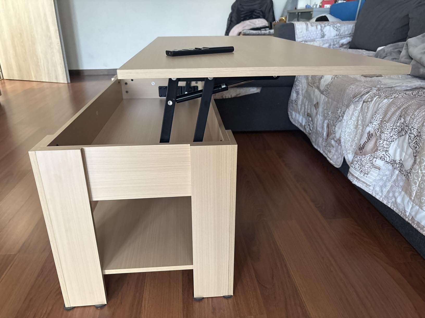 Baroni Home Tavolino da caffè piano sollevabile nero 100 cm