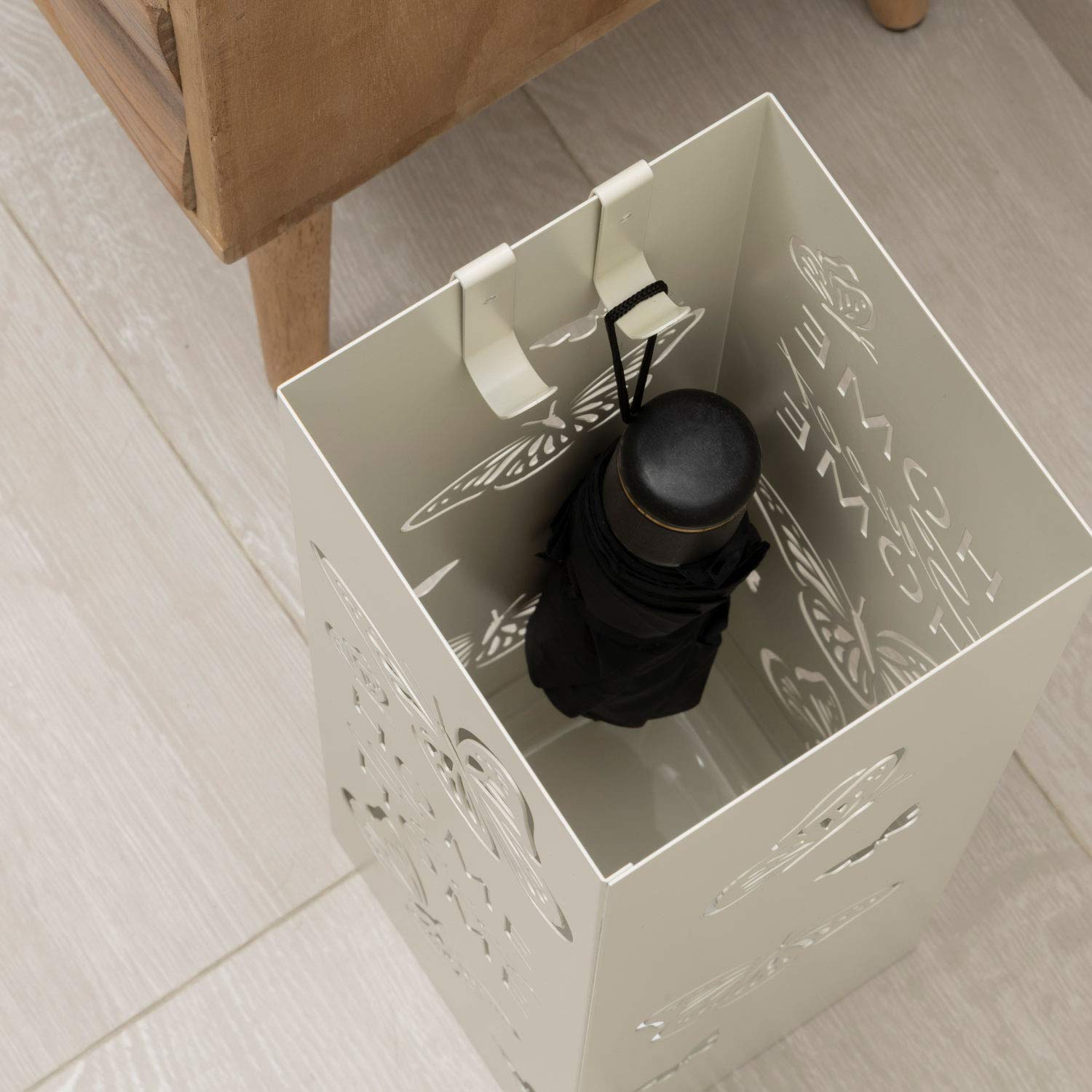 Baroni Home portaombrelli metallo bianco farfalle 15,5x15,5x49 cm