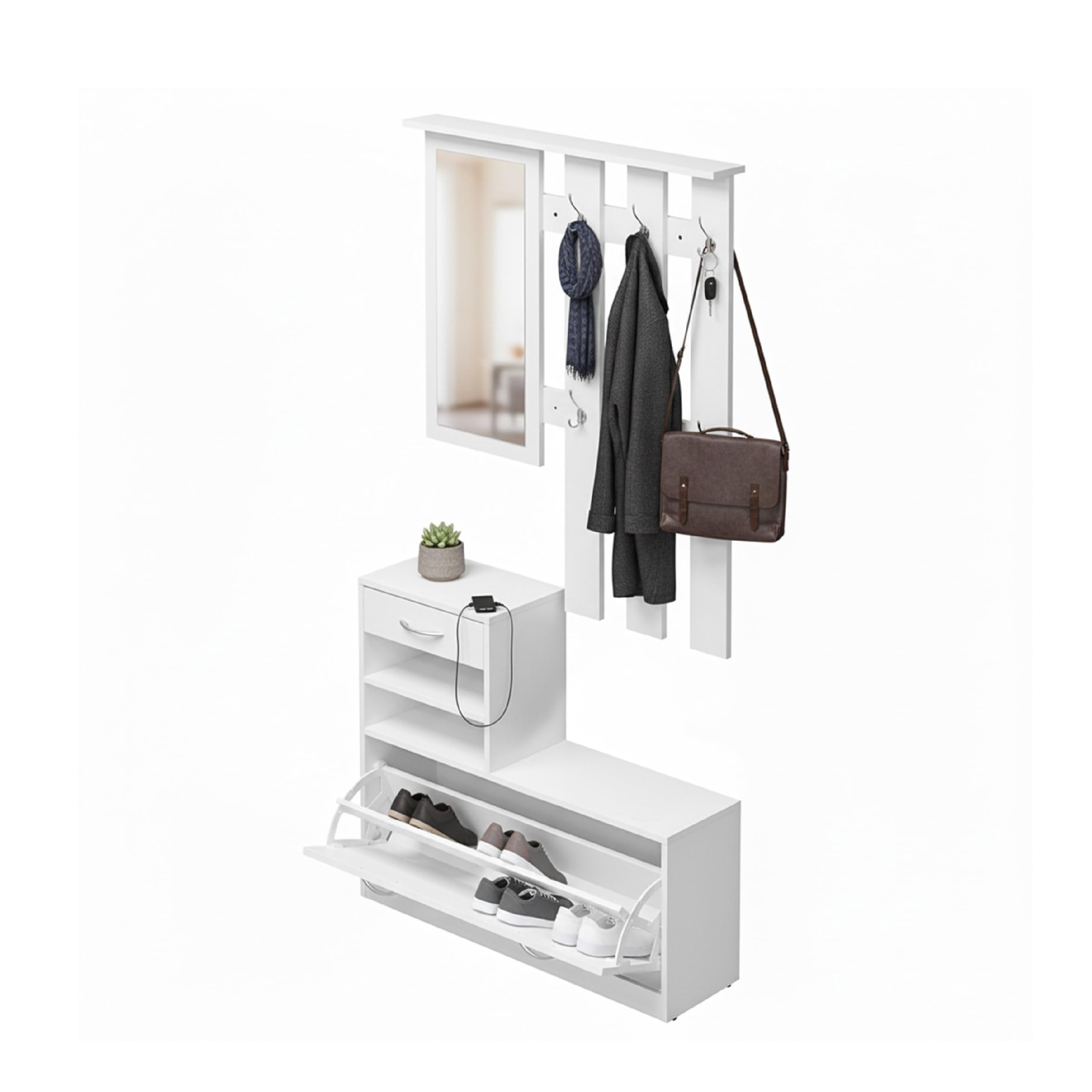 Baroni Home Mobile Ingresso 3 Pezzi Scarpiera Nero 6 Ganci