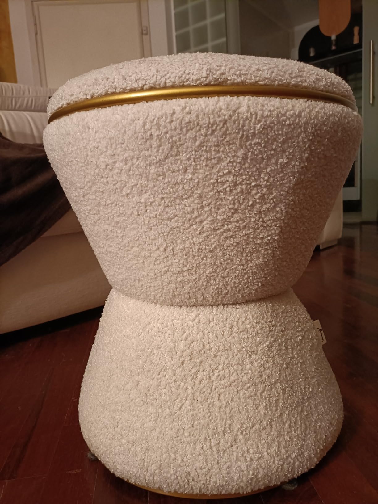 Baroni Home Pouf Poggiapiedi Clessidra Sherpa Beige 37x37x43