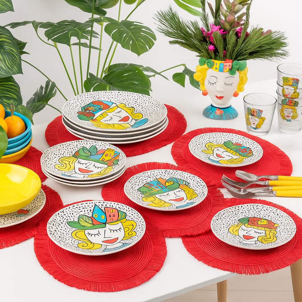 Baroni Home Set 6 tovagliette tonde paglia rossa 38 cm