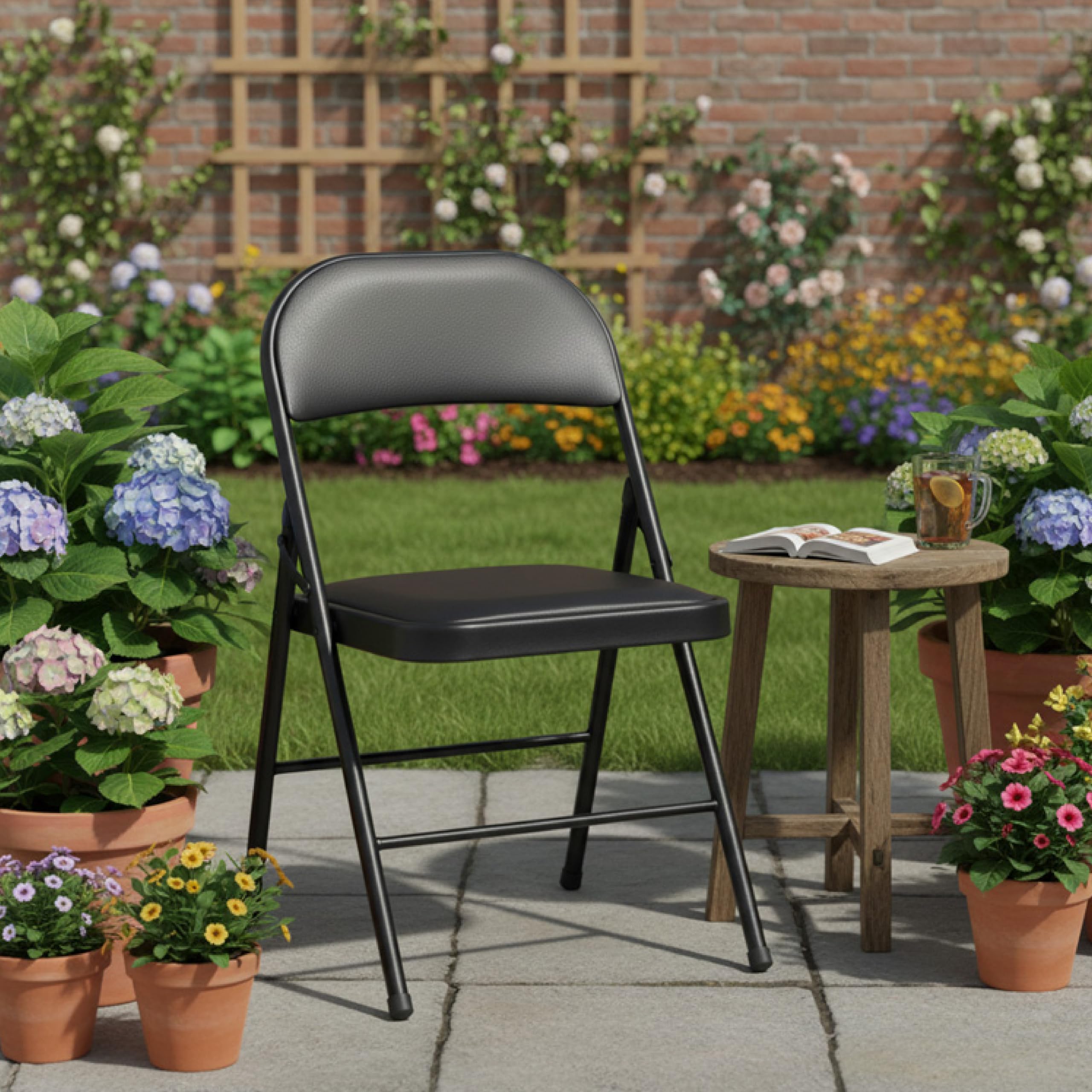 Baroni Home Sedia Pieghevole Nera Imbottita 45x48x77 cm 1 Pezzo