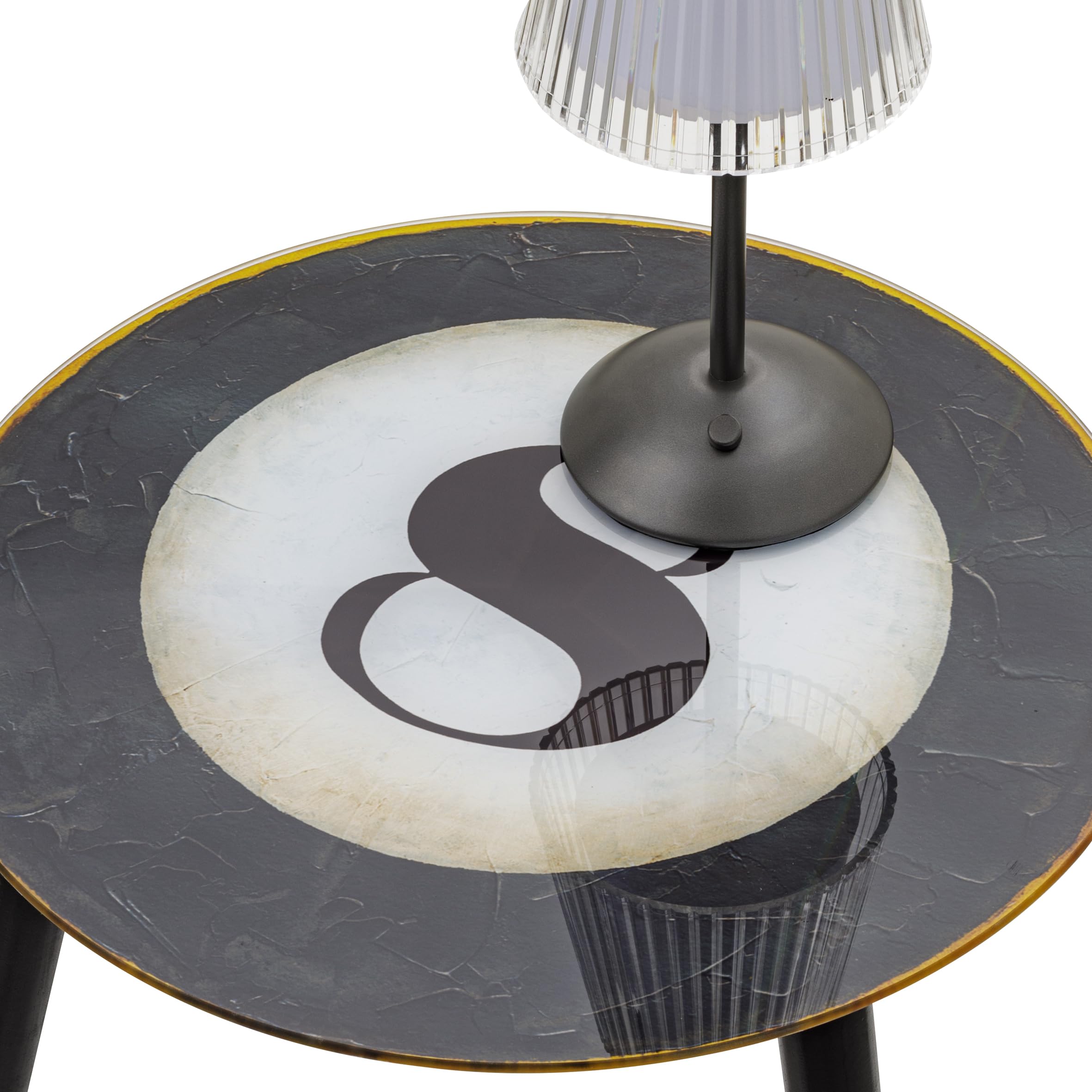 Baroni Home tavolino vetro Biliardo 42x42x40 cm soggiorno