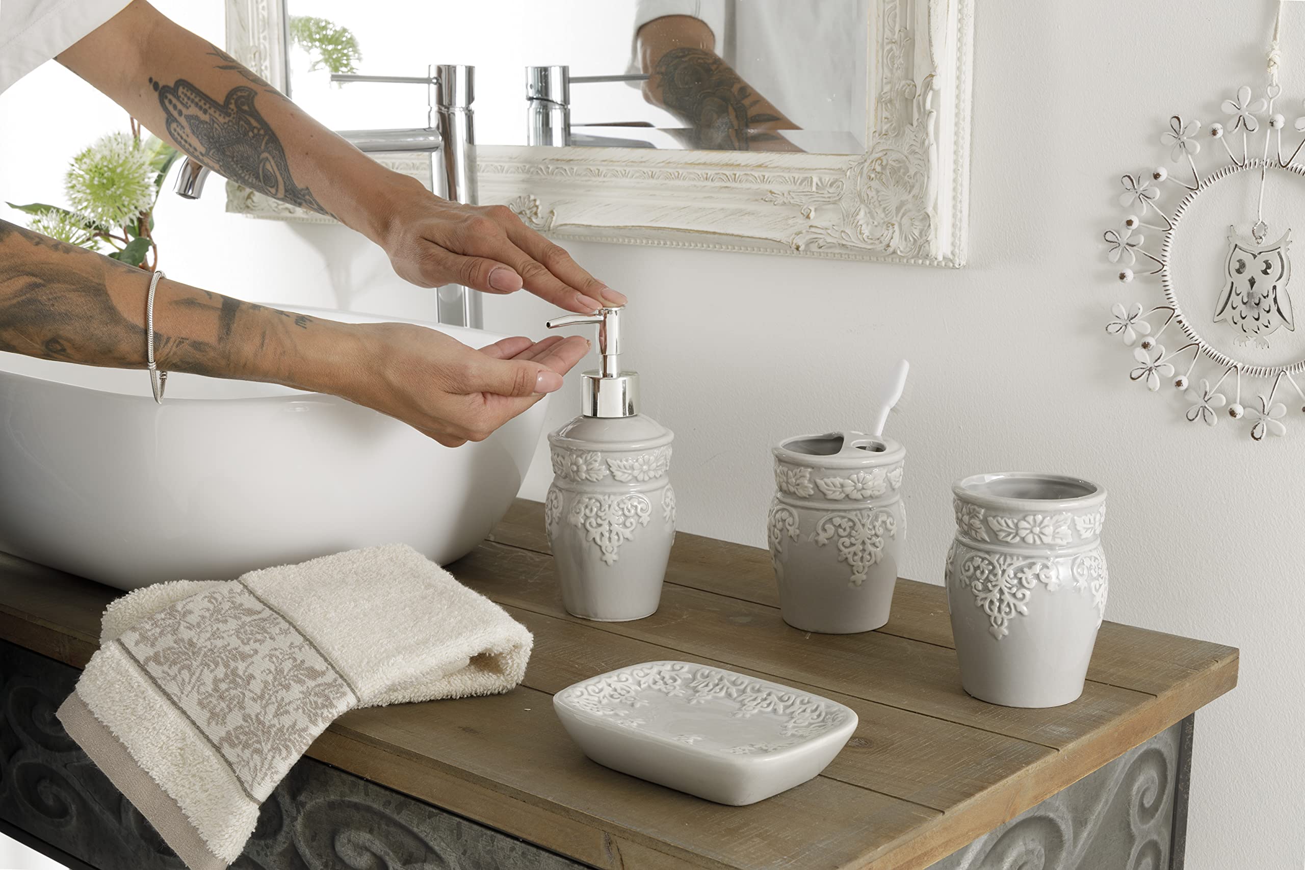 Baroni Home Montemaggi Set Bagno Ceramica 4 Pezzi Grigio