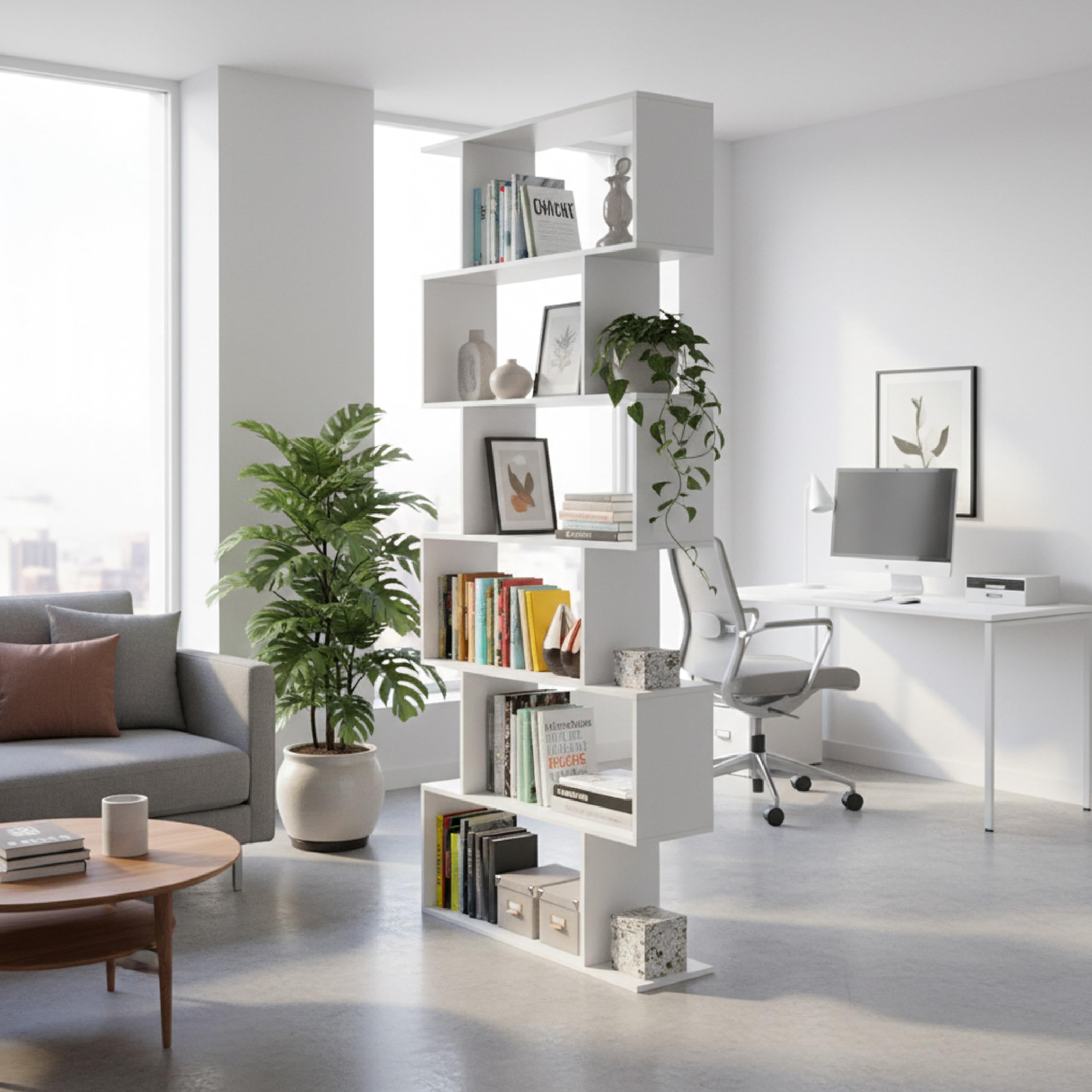 Baroni Home Libreria Zig Zag 6 Ripiani Bianco 24x70x191 cm