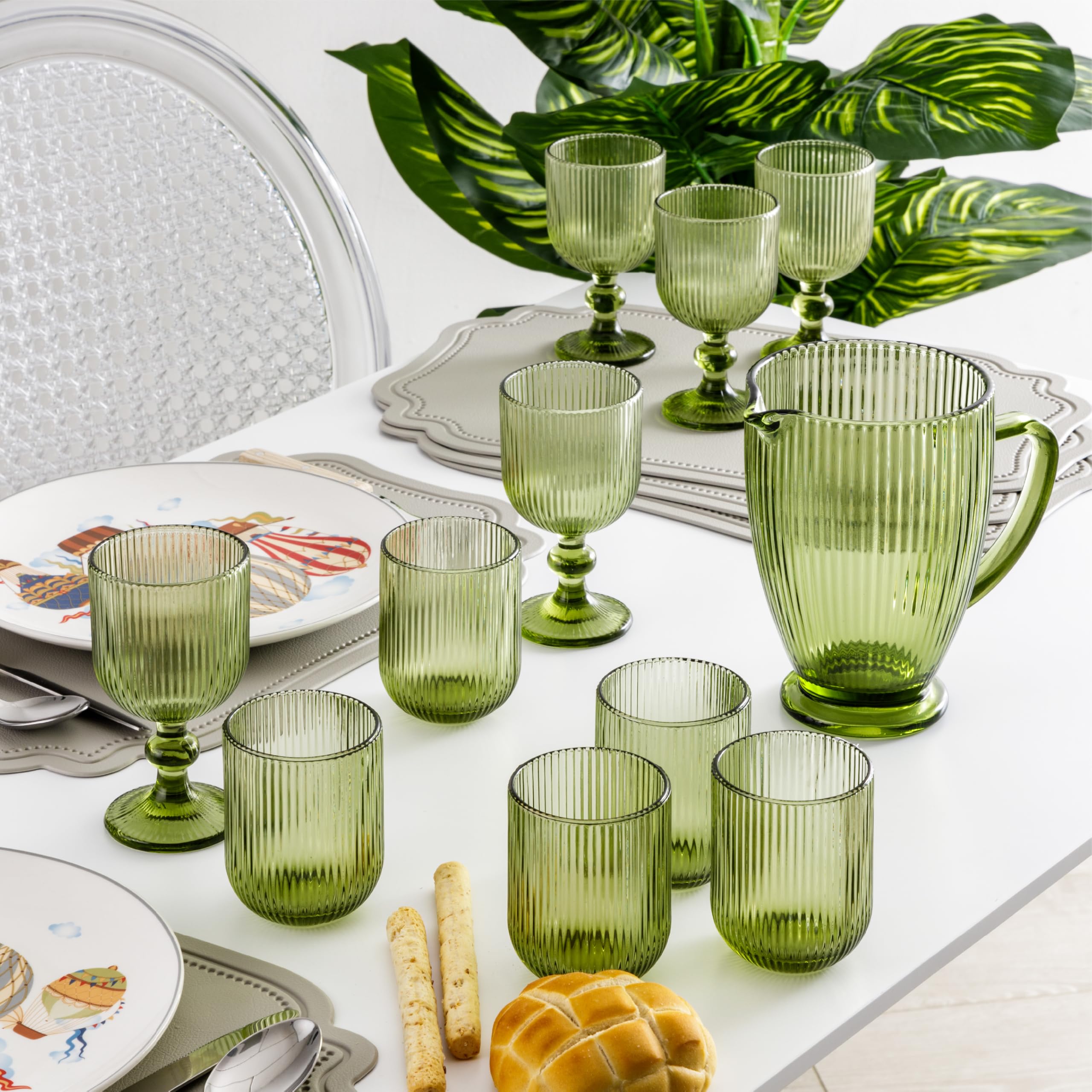 Baroni Home Set 6 Bicchieri Vetro Verde Righe 30 CL 8x8x10