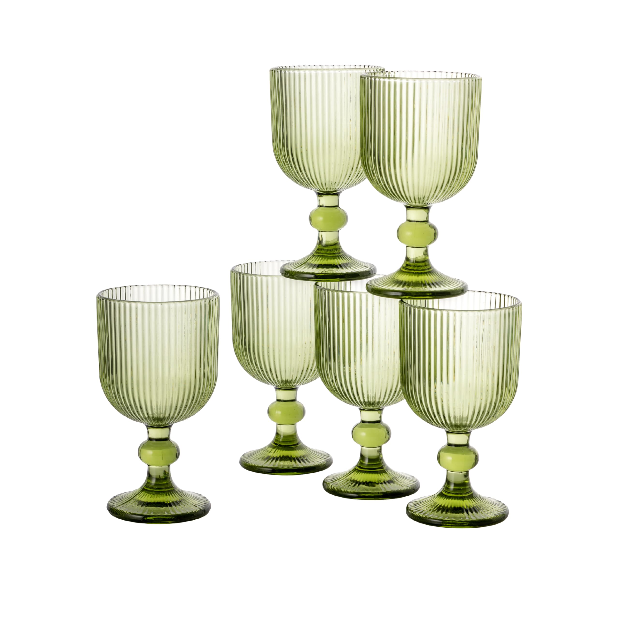 Baroni Home Set 6 Calici Vetro Verde Righe 20 CL