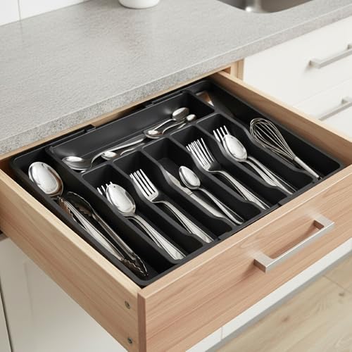 Baroni Home portaposate estendibile plastica nero 8 scomparti