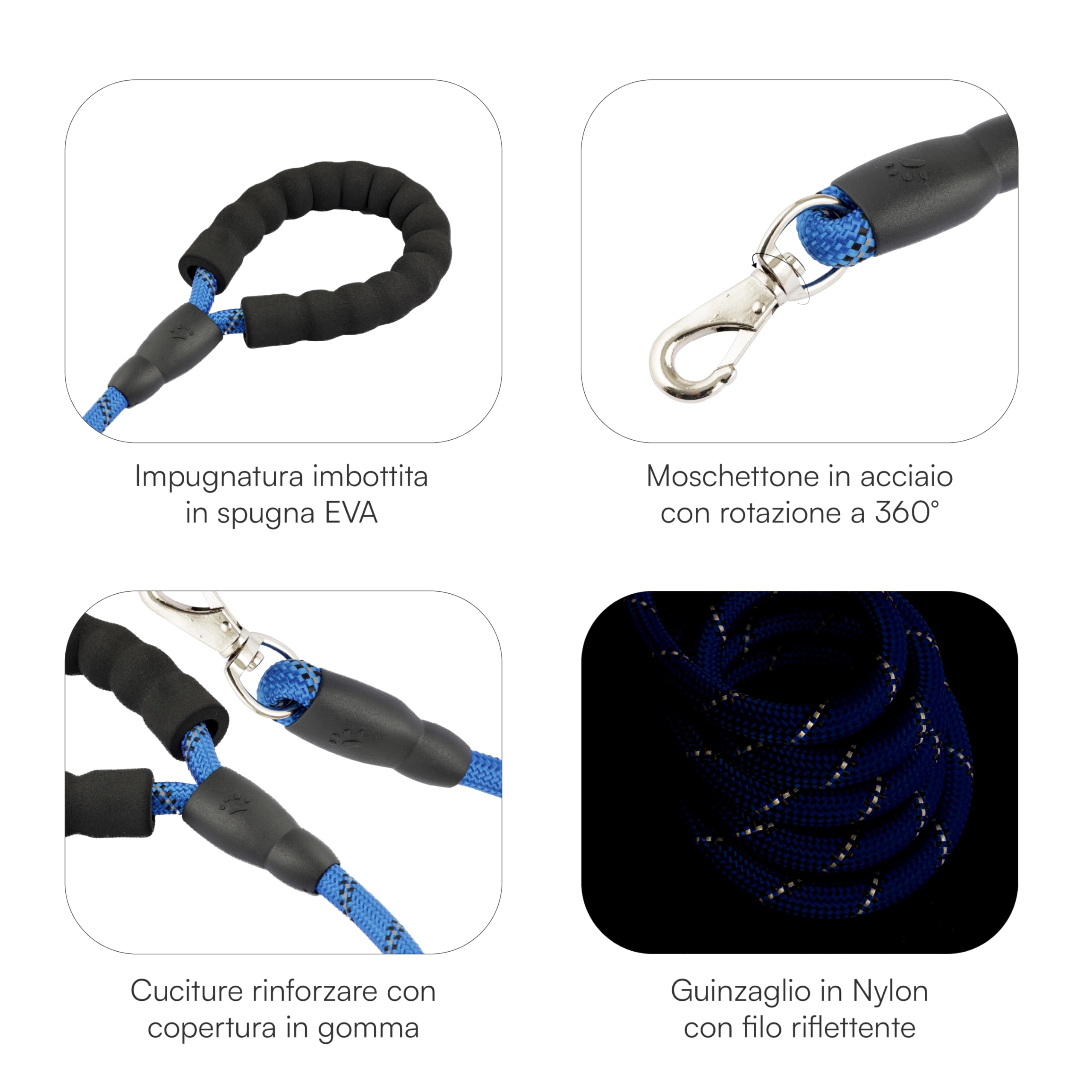 Baroni Home Guinzaglio Cane 1,5 m Blu Nylon Riflettente