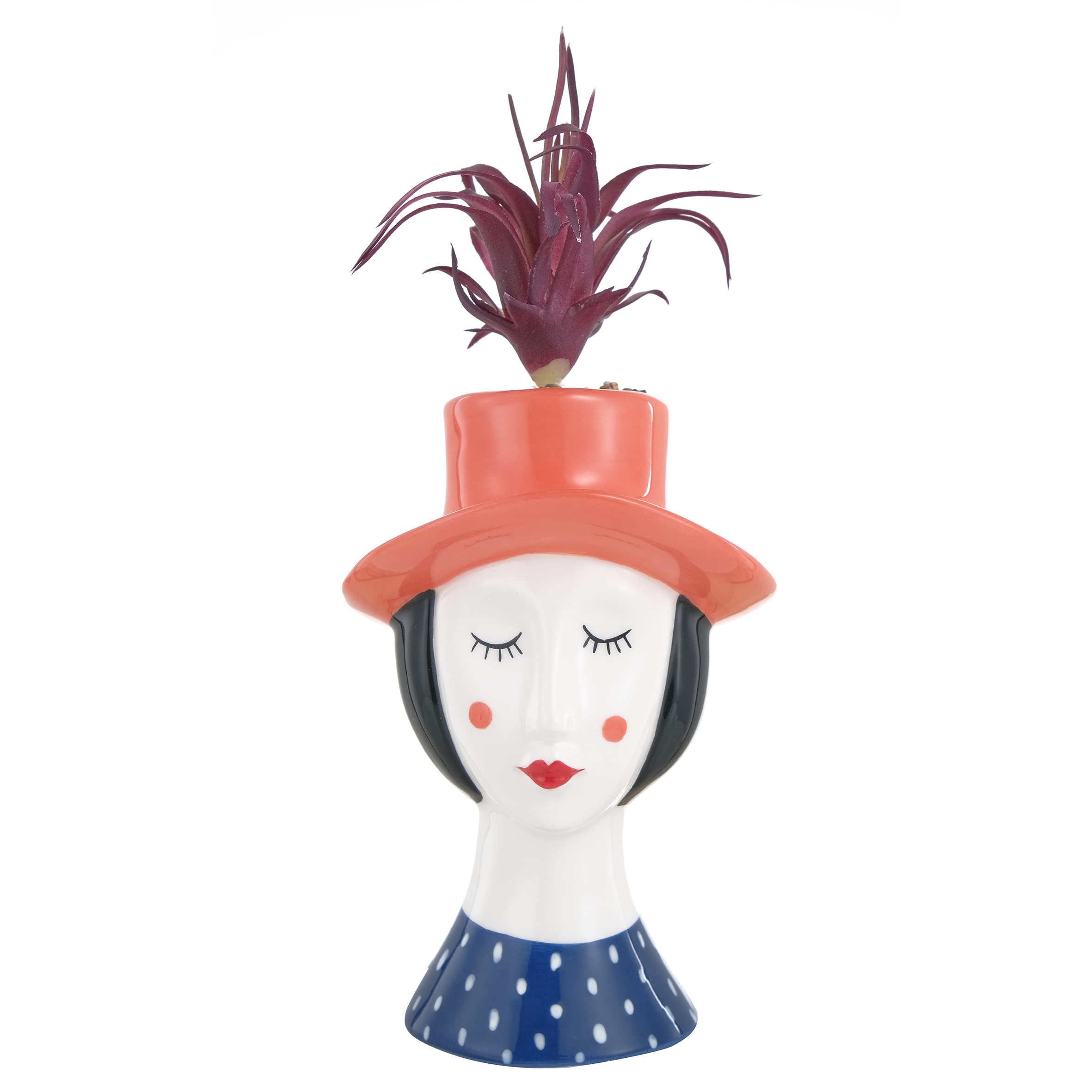 Baroni Home Vaso Testa in Ceramica Boy 11x13x27 cm Pianta