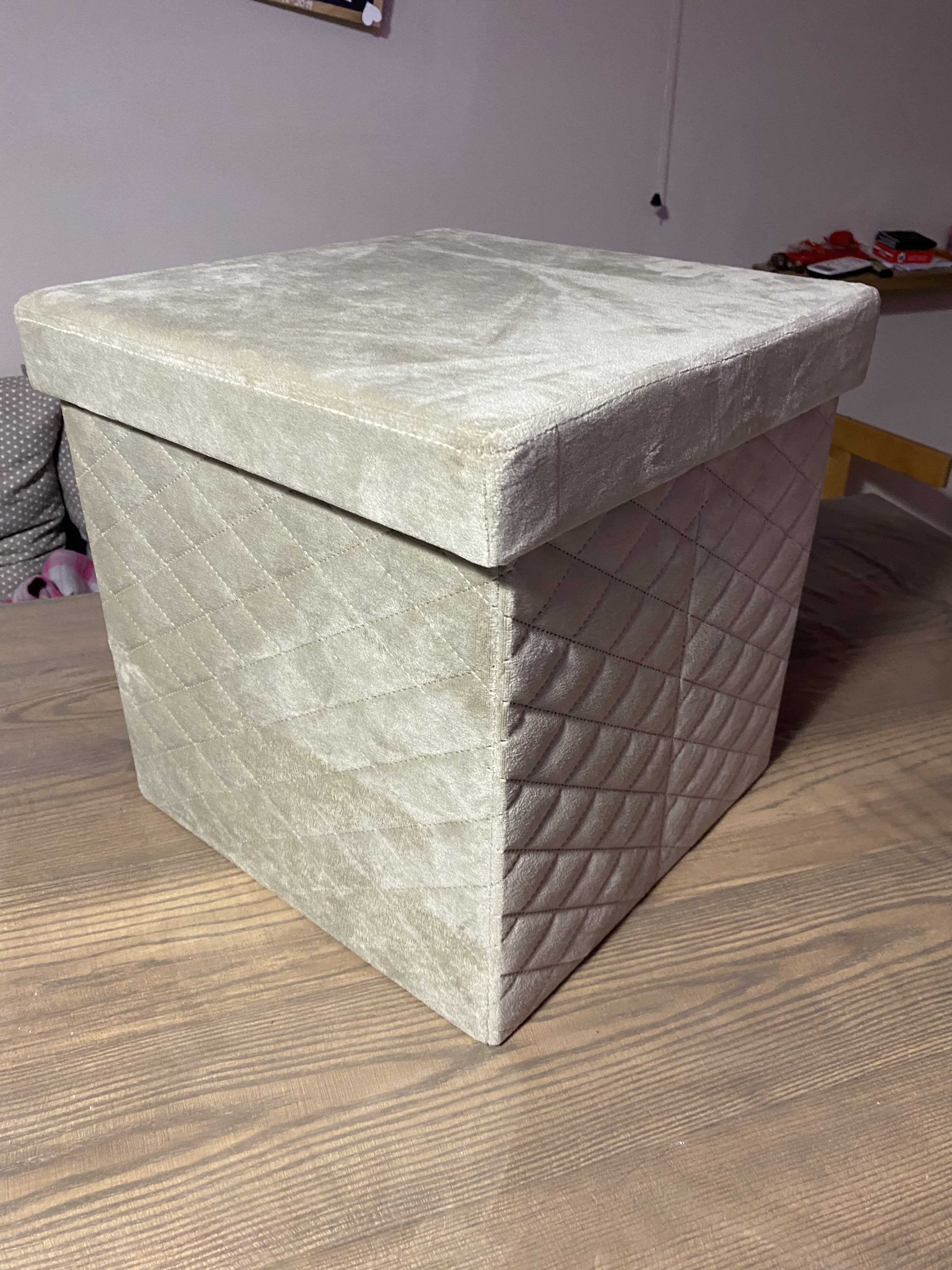 Baroni Home Pouf Contenitore Velluto Rosa Cipria 32x32x33 cm