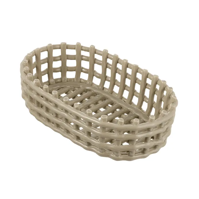 Baroni Home cestino ceramica intrecciato ovale tortora