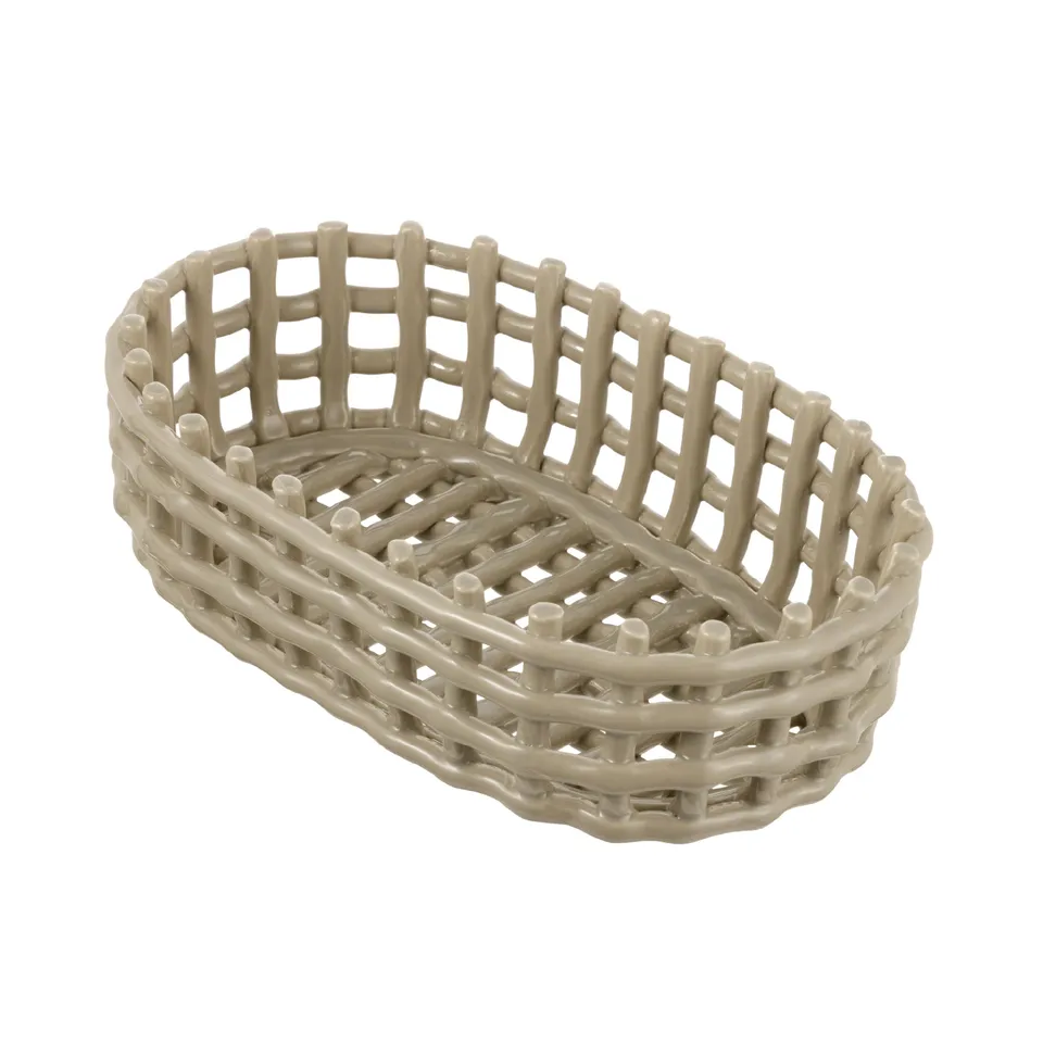 Baroni Home cestino ceramica intrecciato ovale tortora