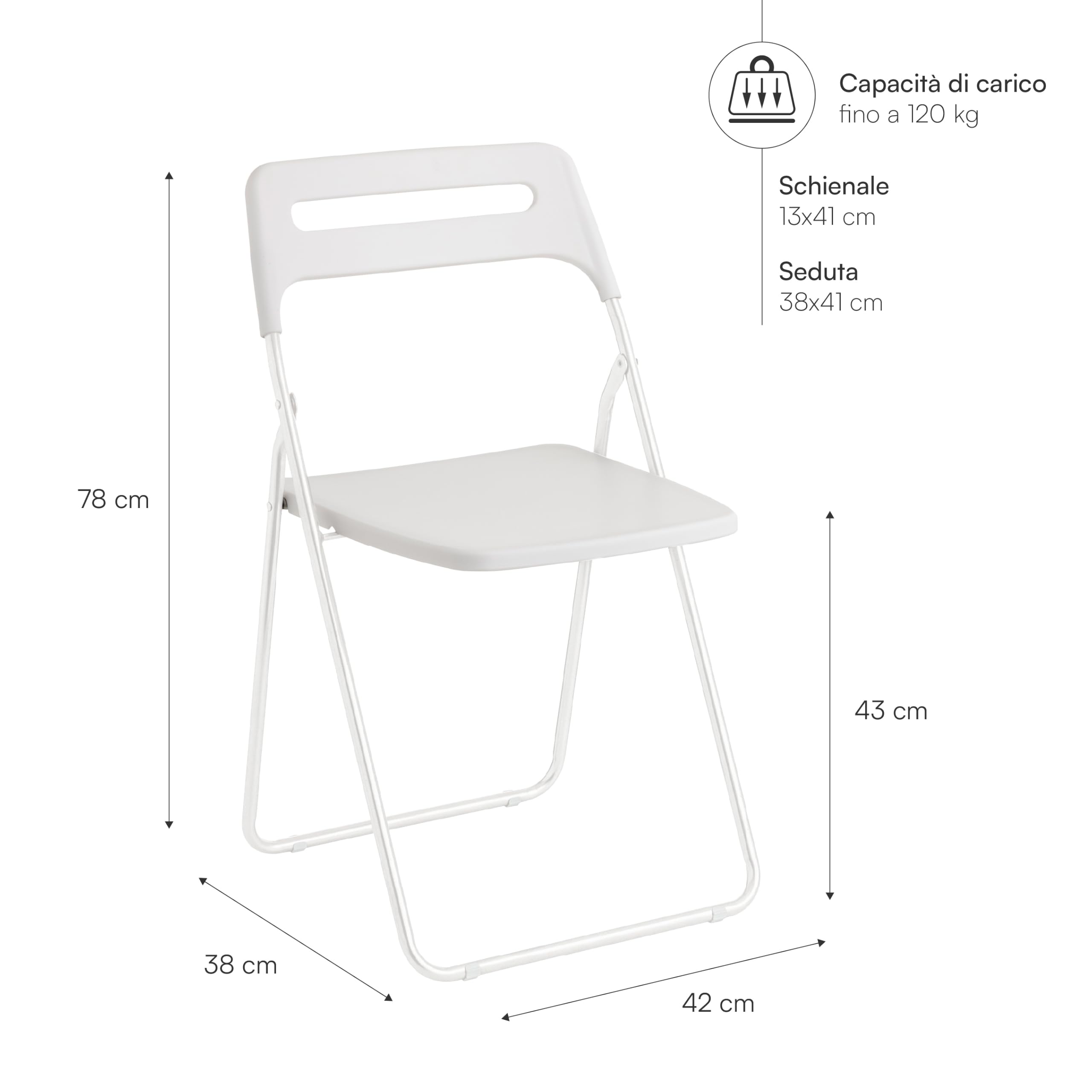 Baroni Home Sedia Pieghevole Bianca 1 Pezzo Acciaio