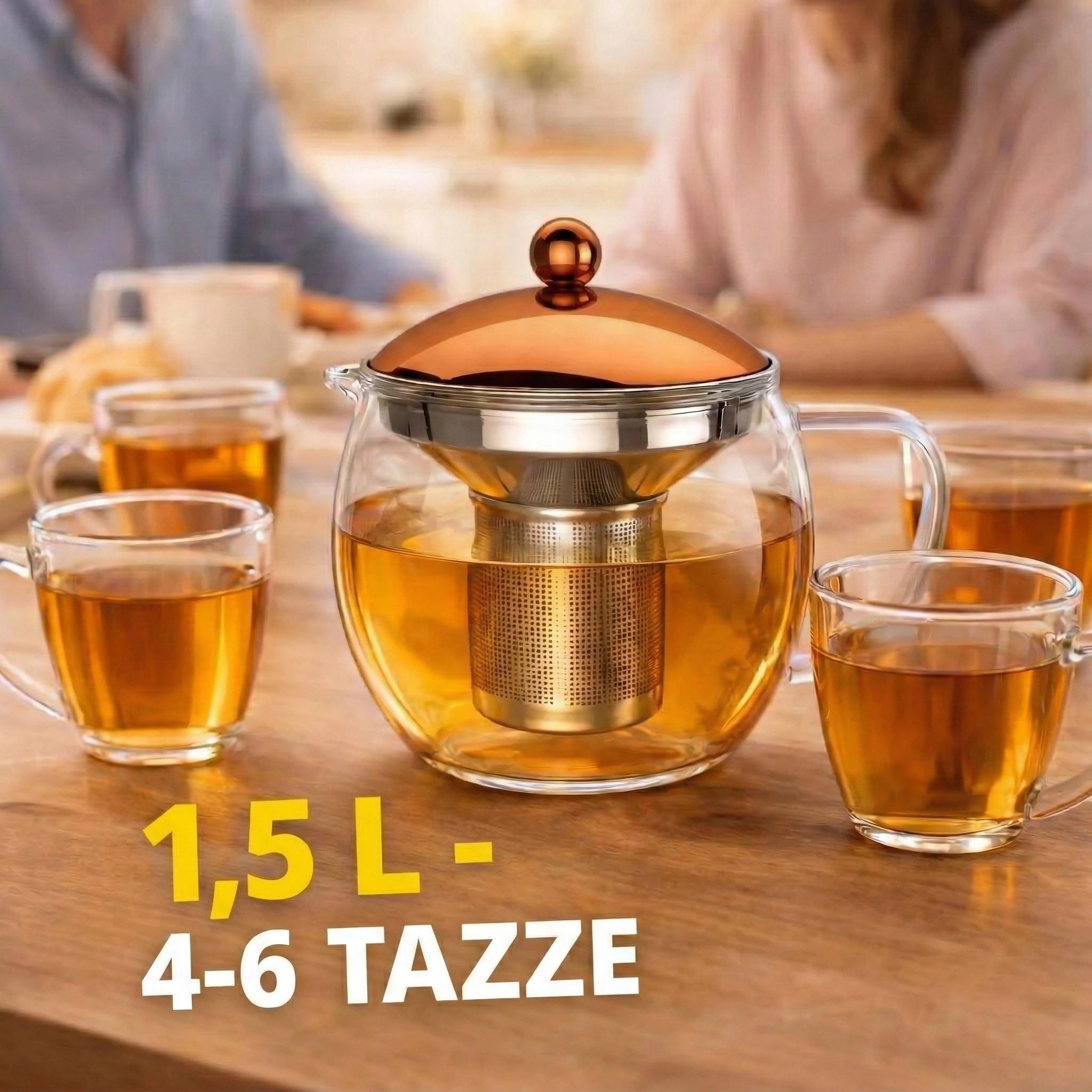 bonVIVO teiera vetro 1,5 L rame con infusore
