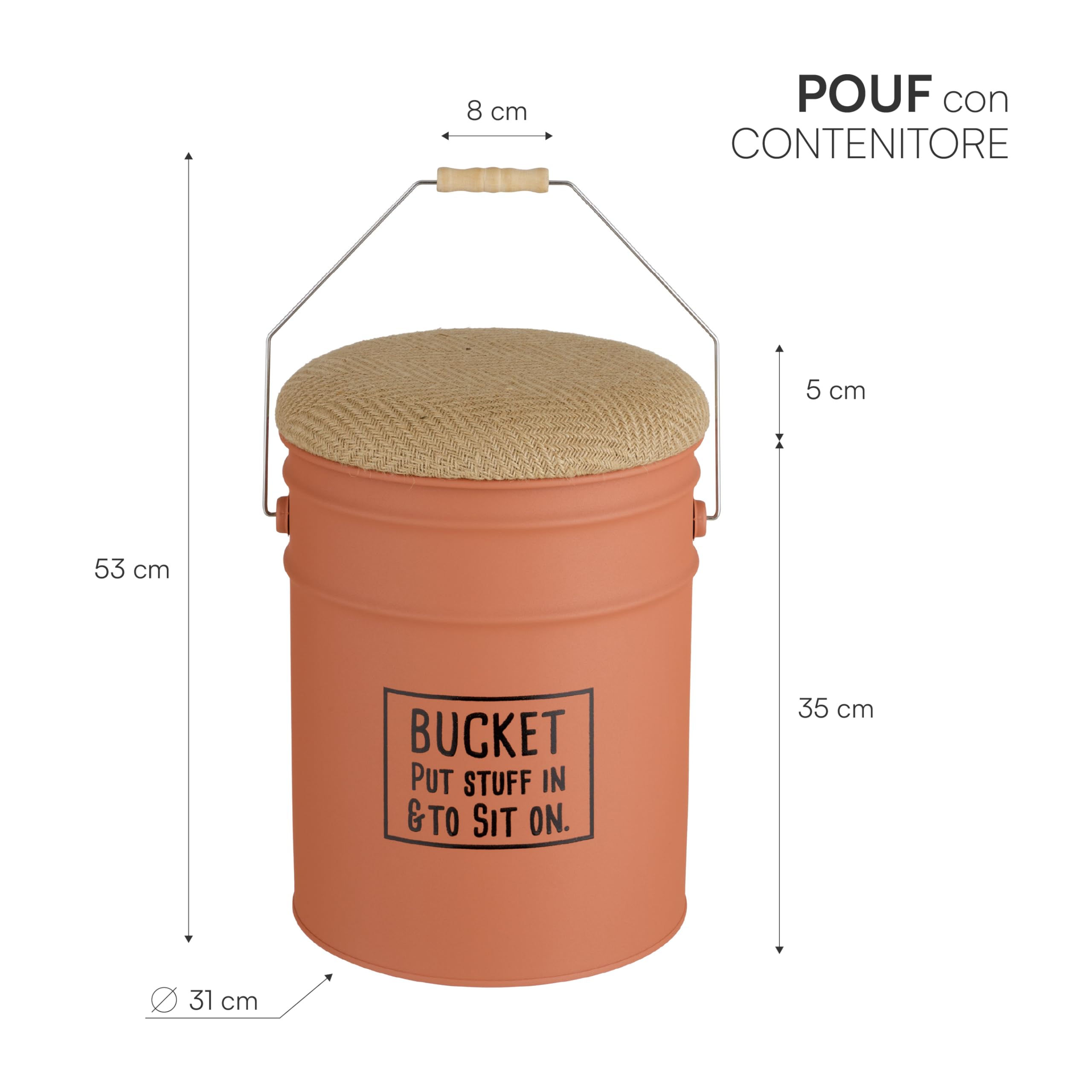 Baroni Home pouf contenitore rosso mattone juta 40x31 cm