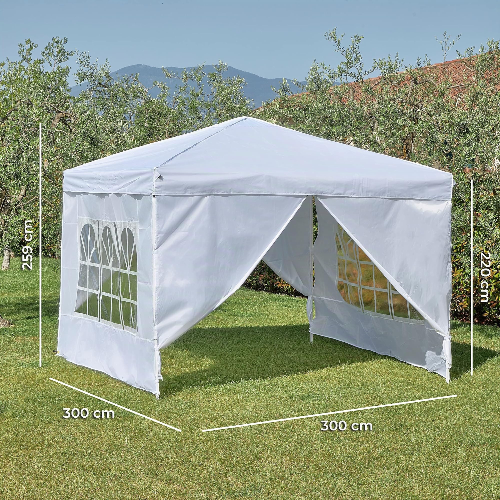 Baroni Home Gazebo 3x3 m Bianco Pieghevole con 4 Pareti