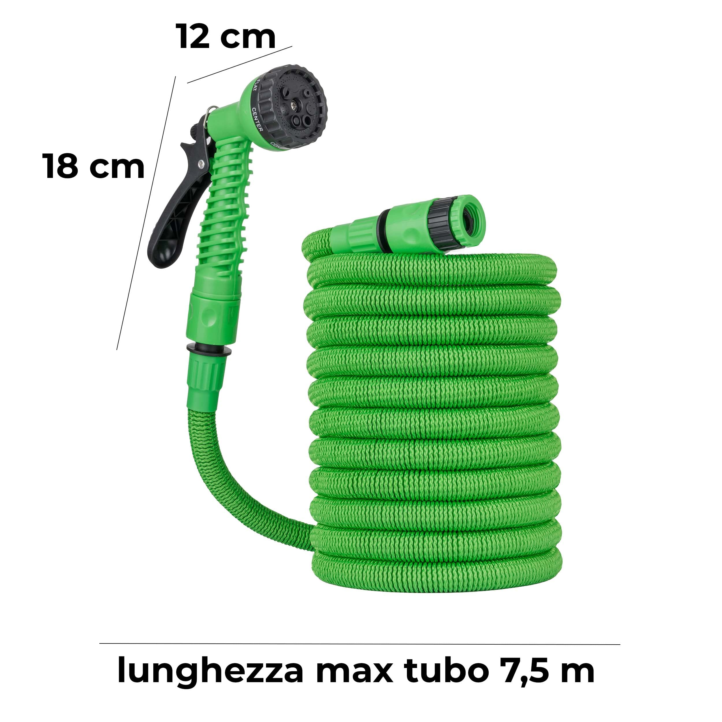Baroni Home tubo da giardino estensibile 7,5 m con pistola 7 getti