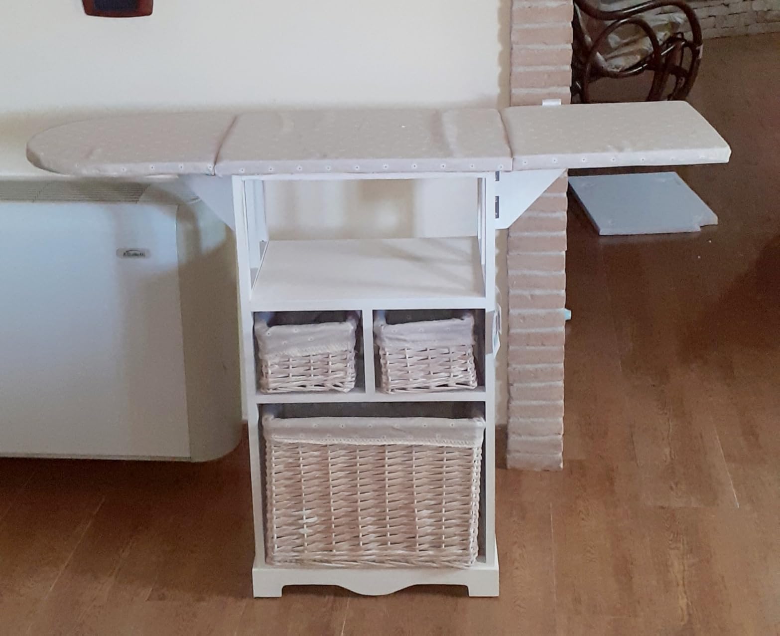 Baroni Home Mobile da Stiro Bianco 3 Cesti 54x36x86 cm