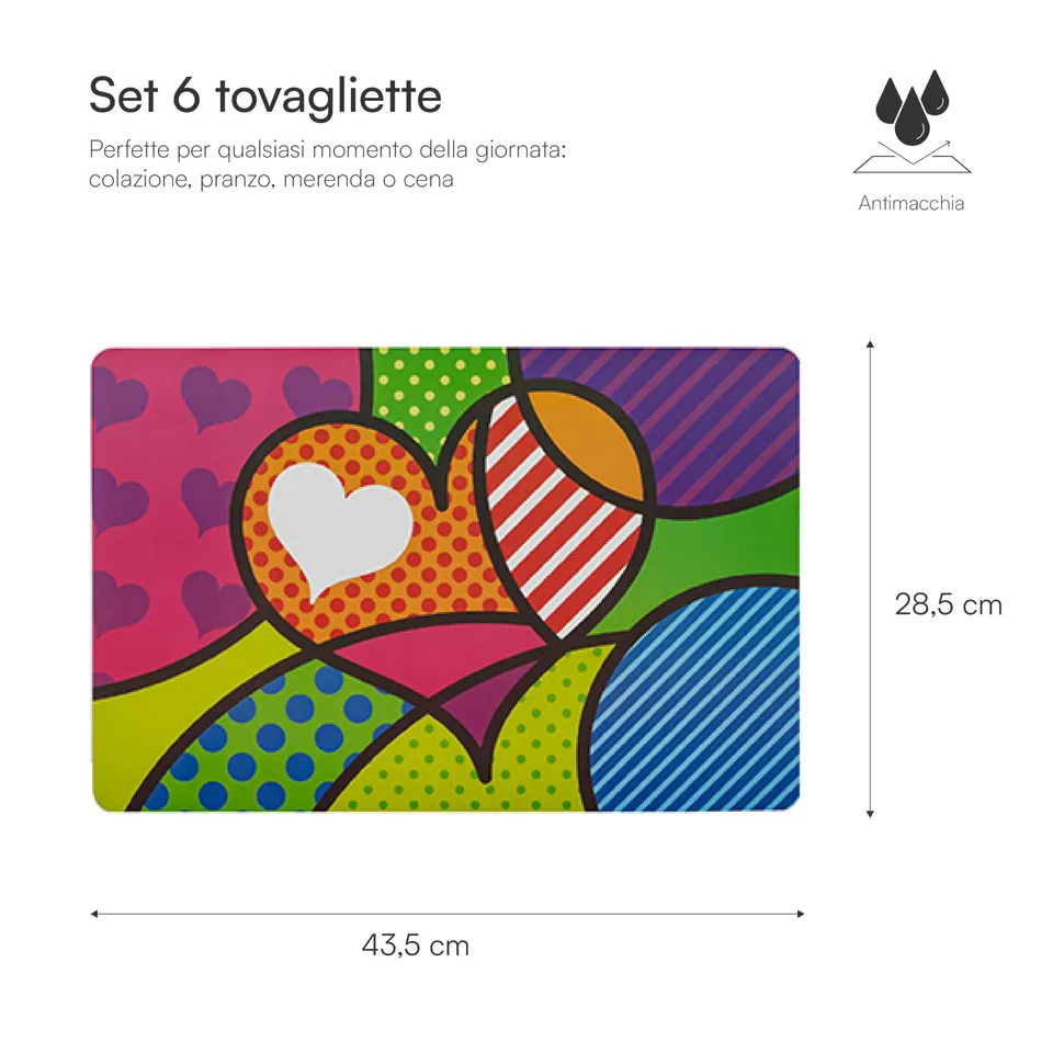 Baroni Home Cuore Pop tovagliette americane 6 pezzi 44x28 cm PVC