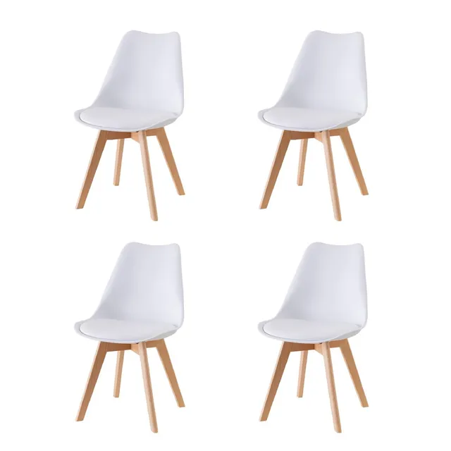 Baroni Home Set 4 Sedie Bianche Gambe Legno 54x46x82 cm