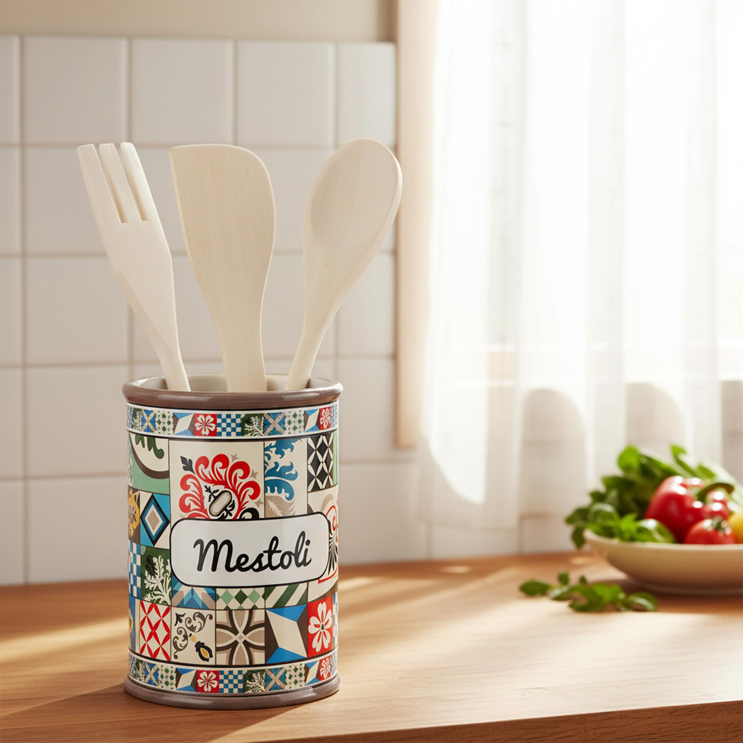 Baroni Home CRW832 portamestoli ceramica con mestoli 11x11x25 cm