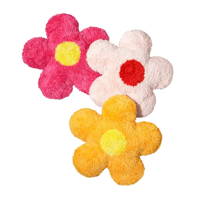Baroni Home Set 3 Cuscini Fiori Teddy 36x36 cm rosa giallo bianco