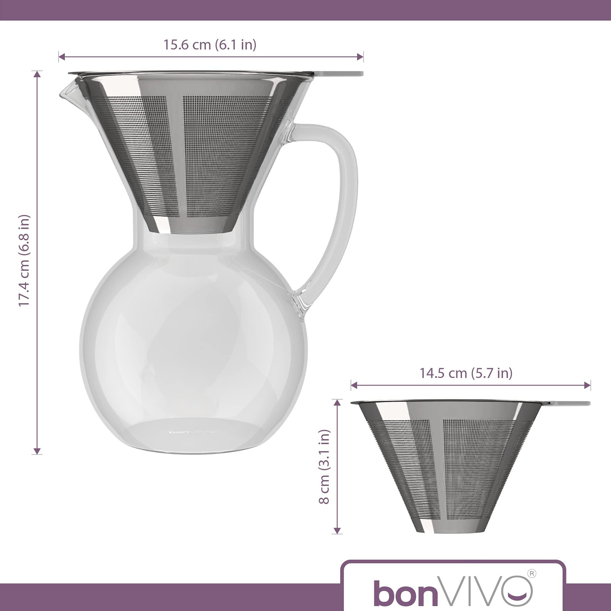 bonVIVO Aldrono caffettiera pour over 500ml rame filtro inox