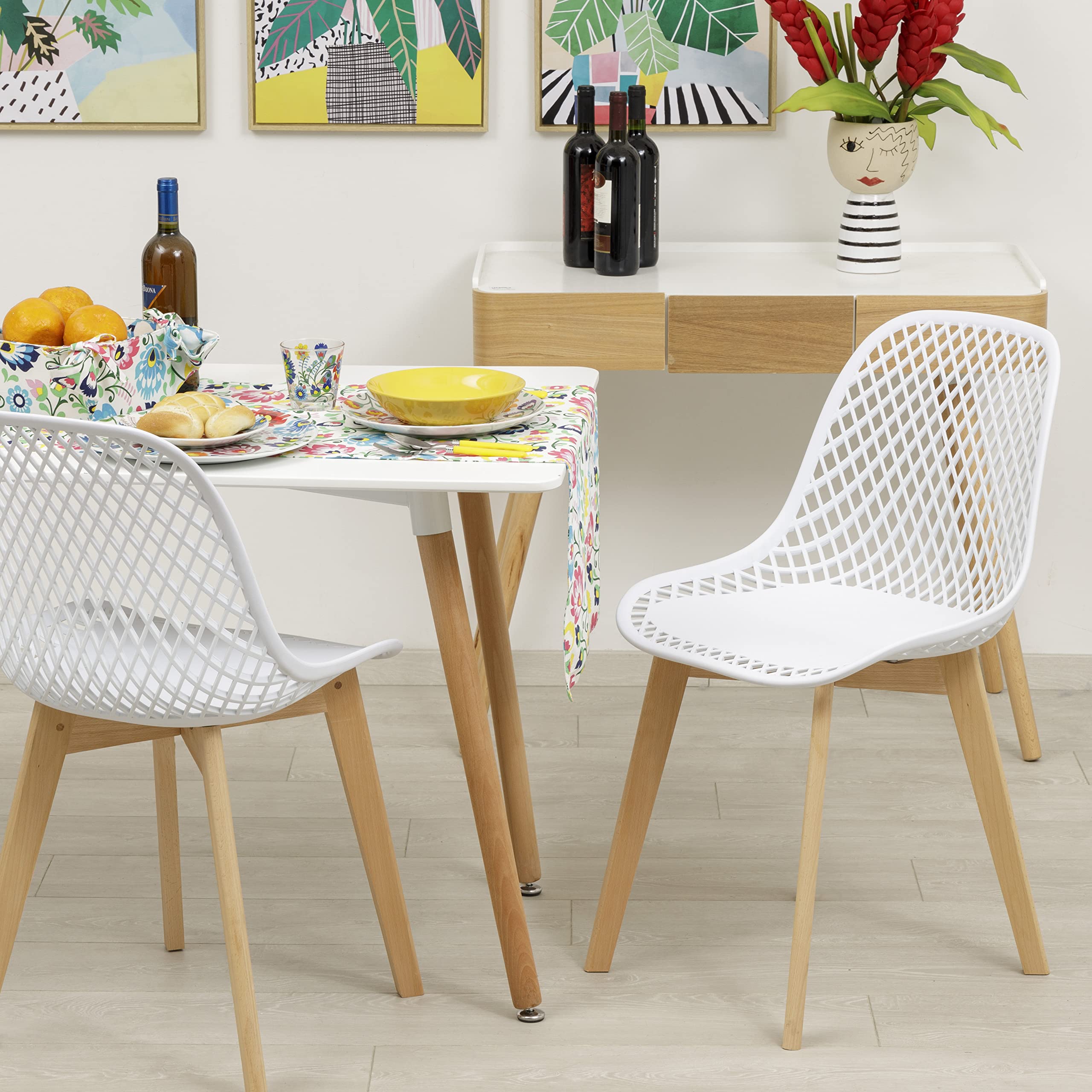 Baroni Home Sedia Moderna Bianca Gambe Legno 4 Pezzi