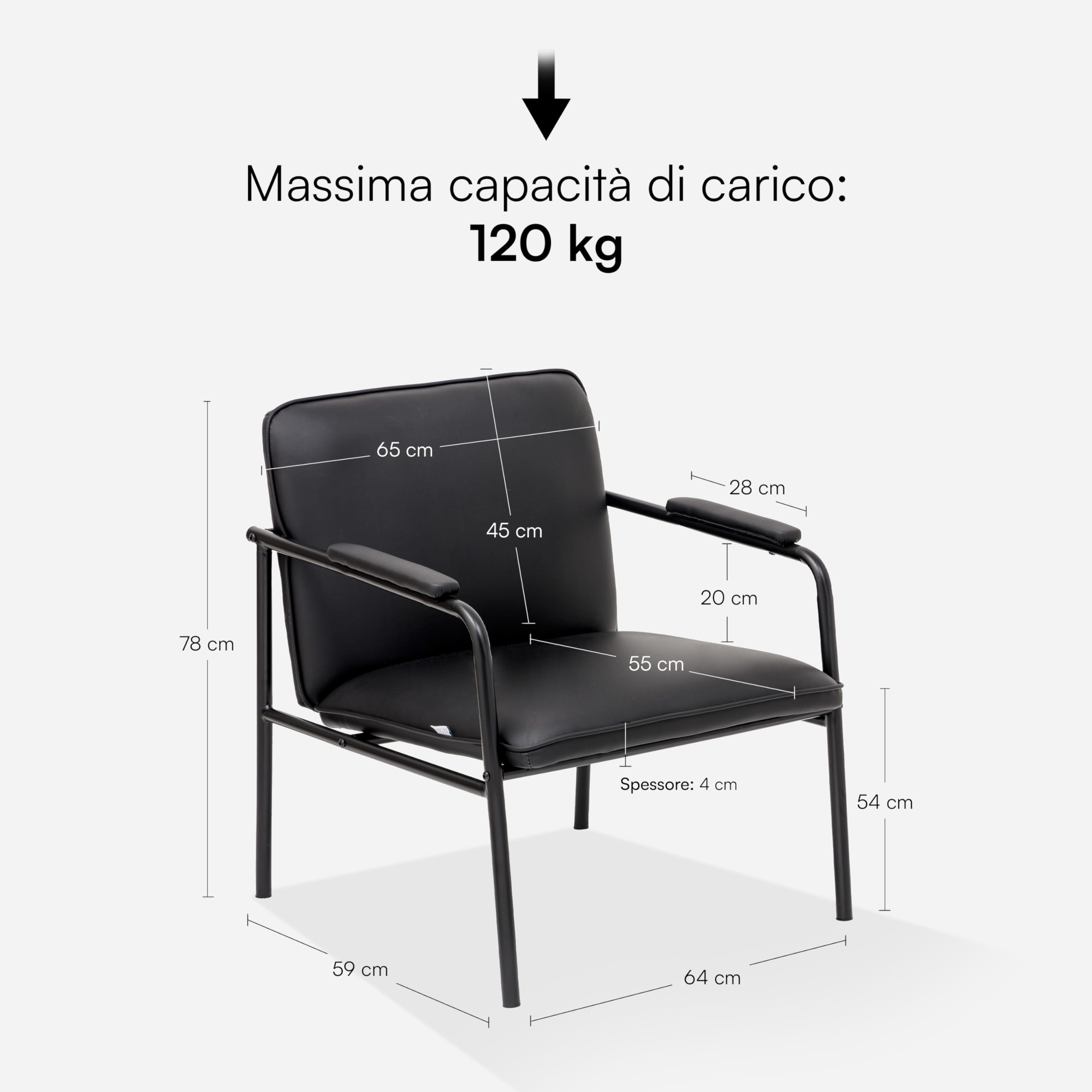 Baroni Home poltrona in ecopelle nera 78x59x64 cm