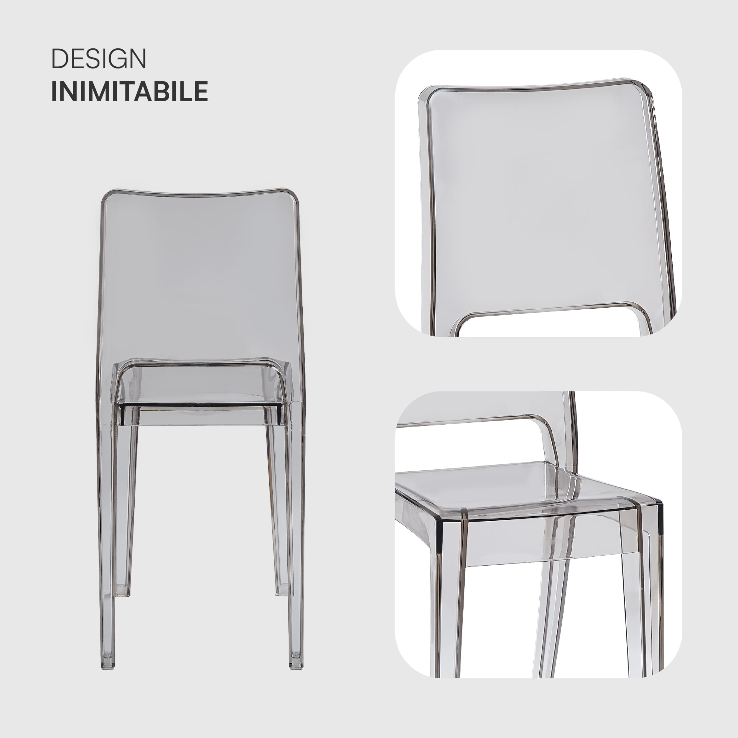Baroni Home Set 4 Sedie Trasparenti Impilabili Fumè