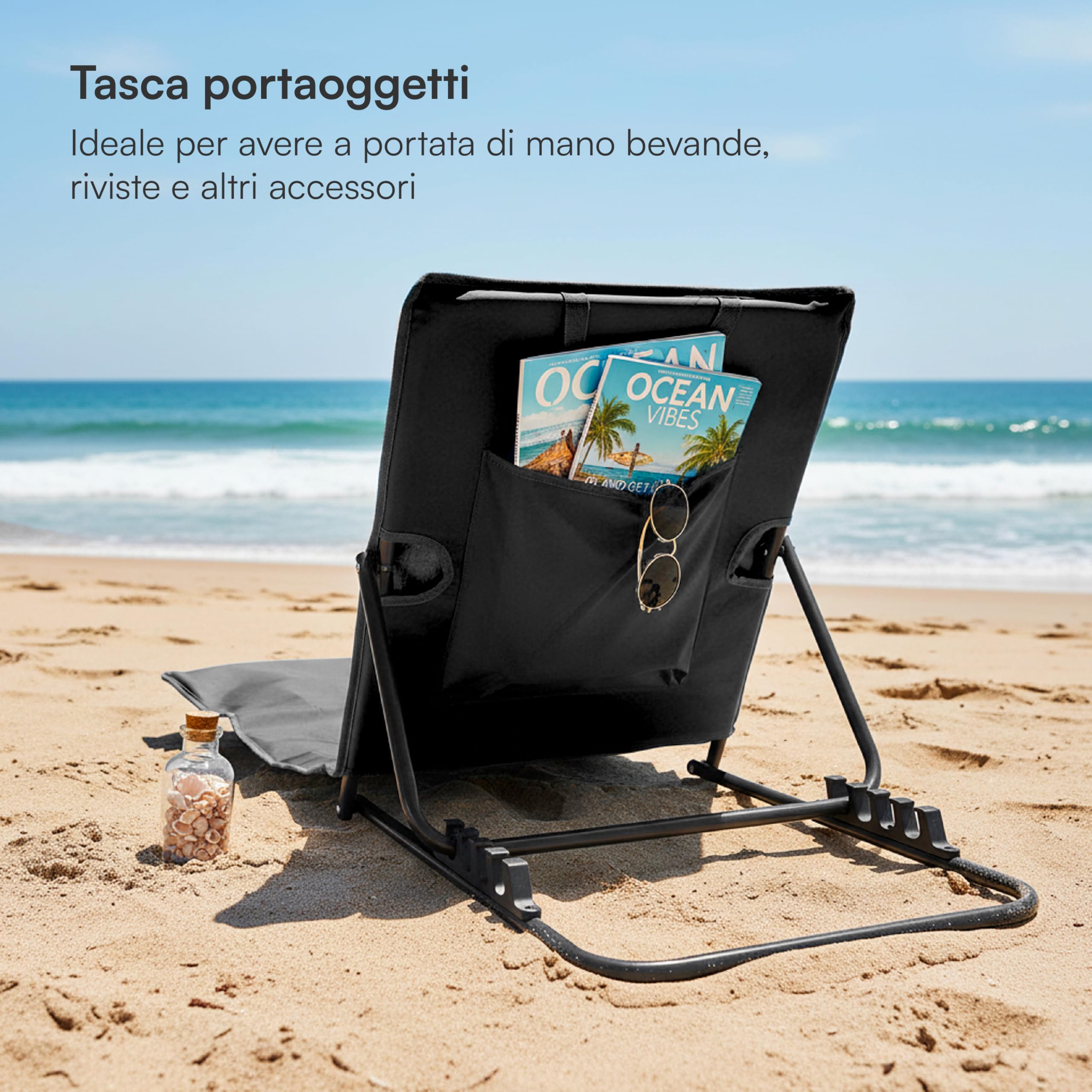 Baroni Home Lettino prendisole pieghevole nero 48x150x52 cm