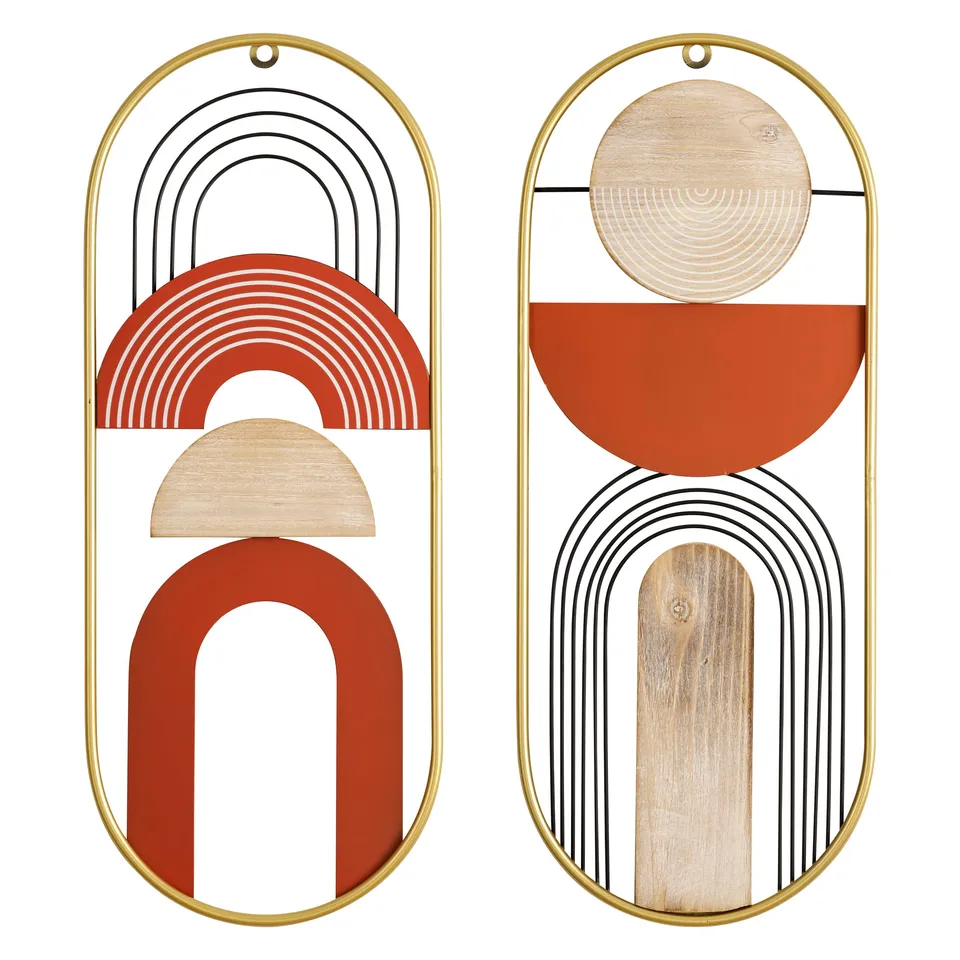 Baroni Home Decorazione Muro Geometrie 2 Pezzi Acciaio Legno