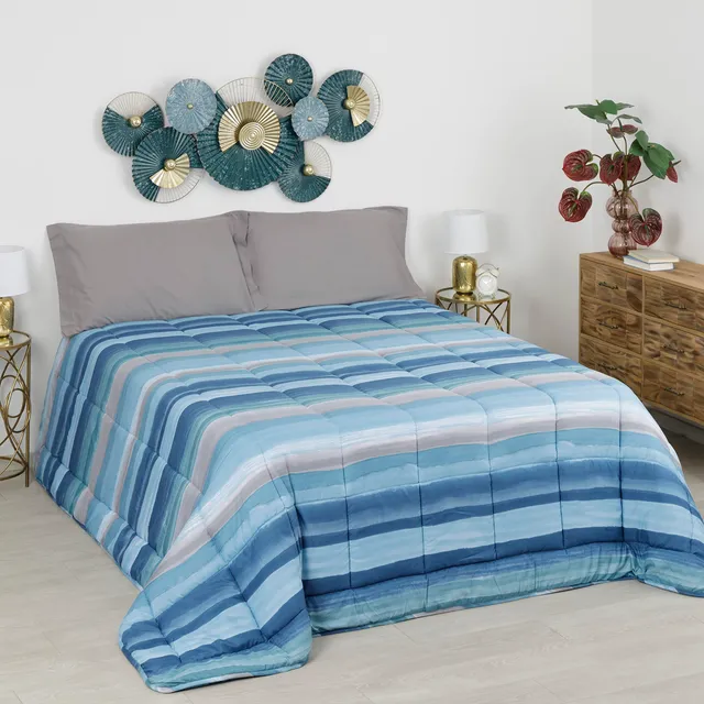 Baroni Home Piumone Matrimoniale 260x260 Righe Blu 350 g/mq anallergico