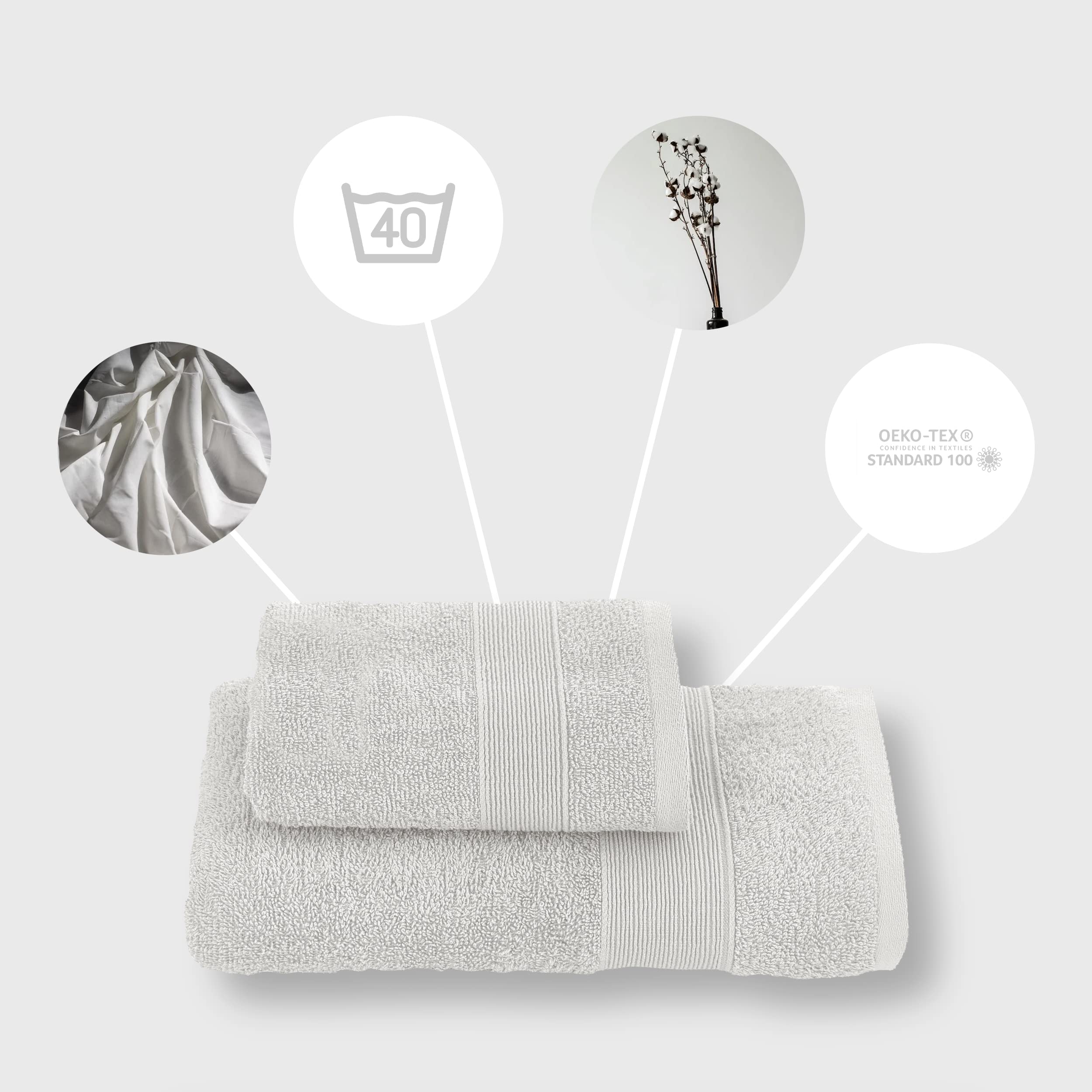 Baroni Home Set 2 Asciugamani Cotone Bianco 55x100 cm