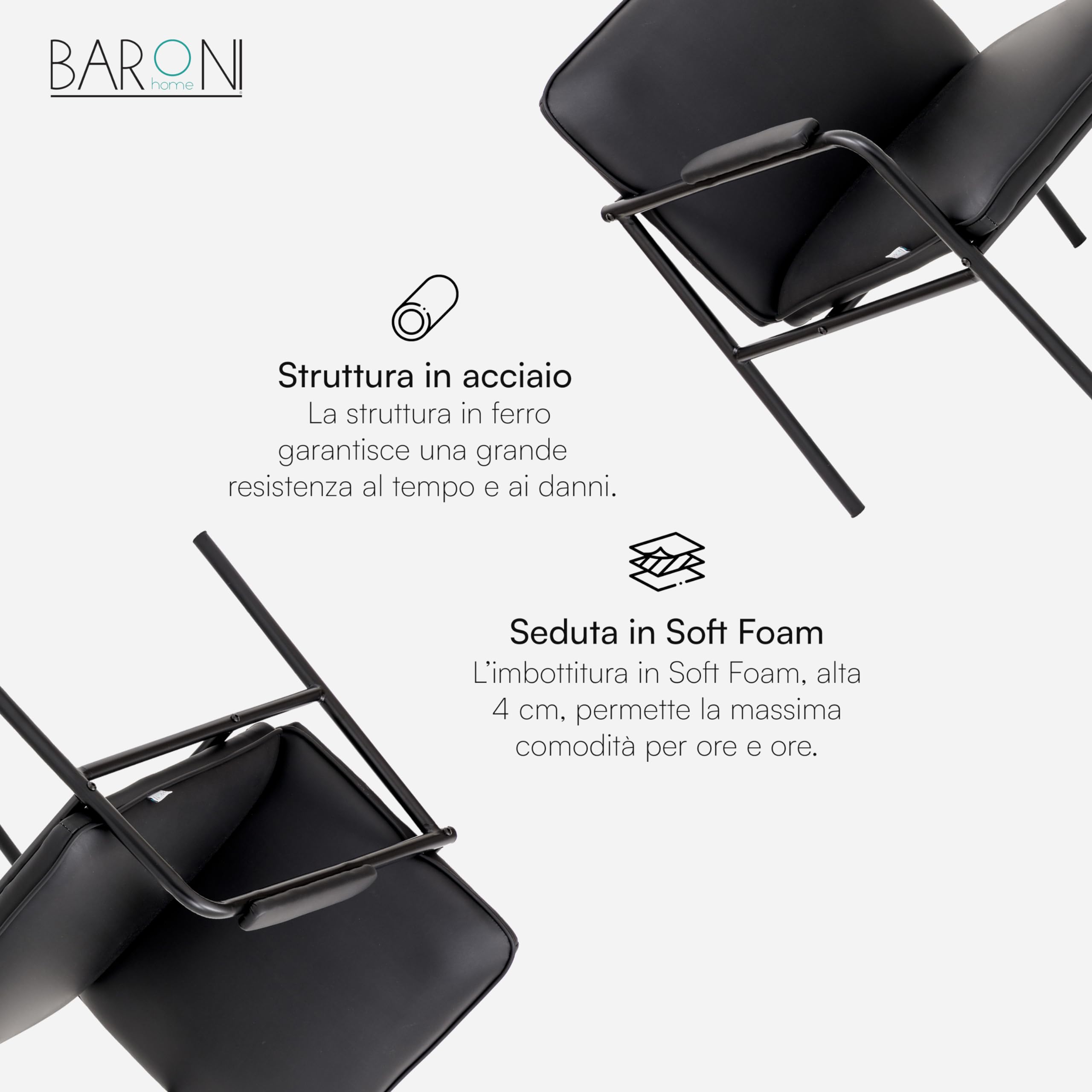 Baroni Home poltrona in ecopelle nera 78x59x64 cm