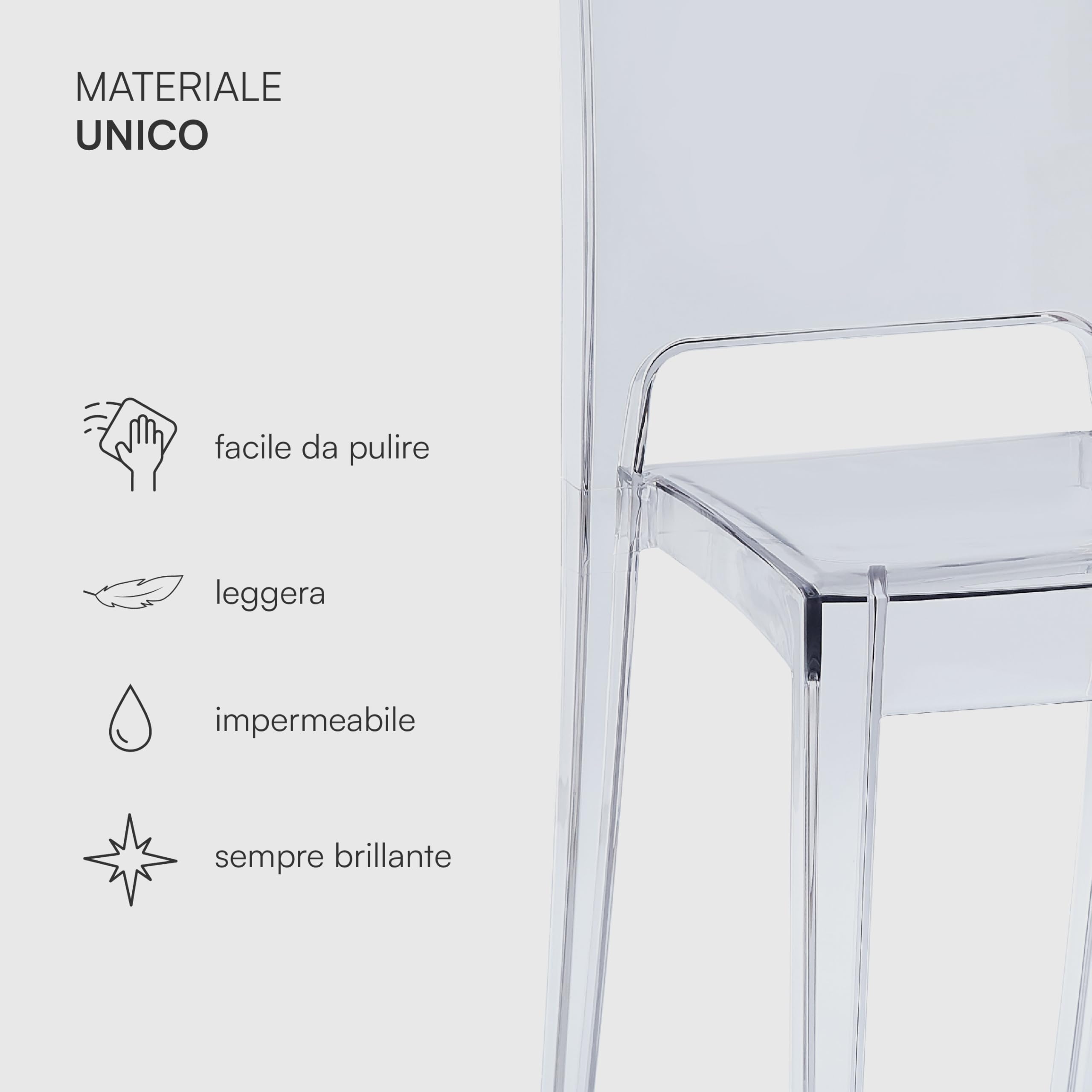 Baroni Home Set 4 Sedie Trasparenti Impilabili Trasparente
