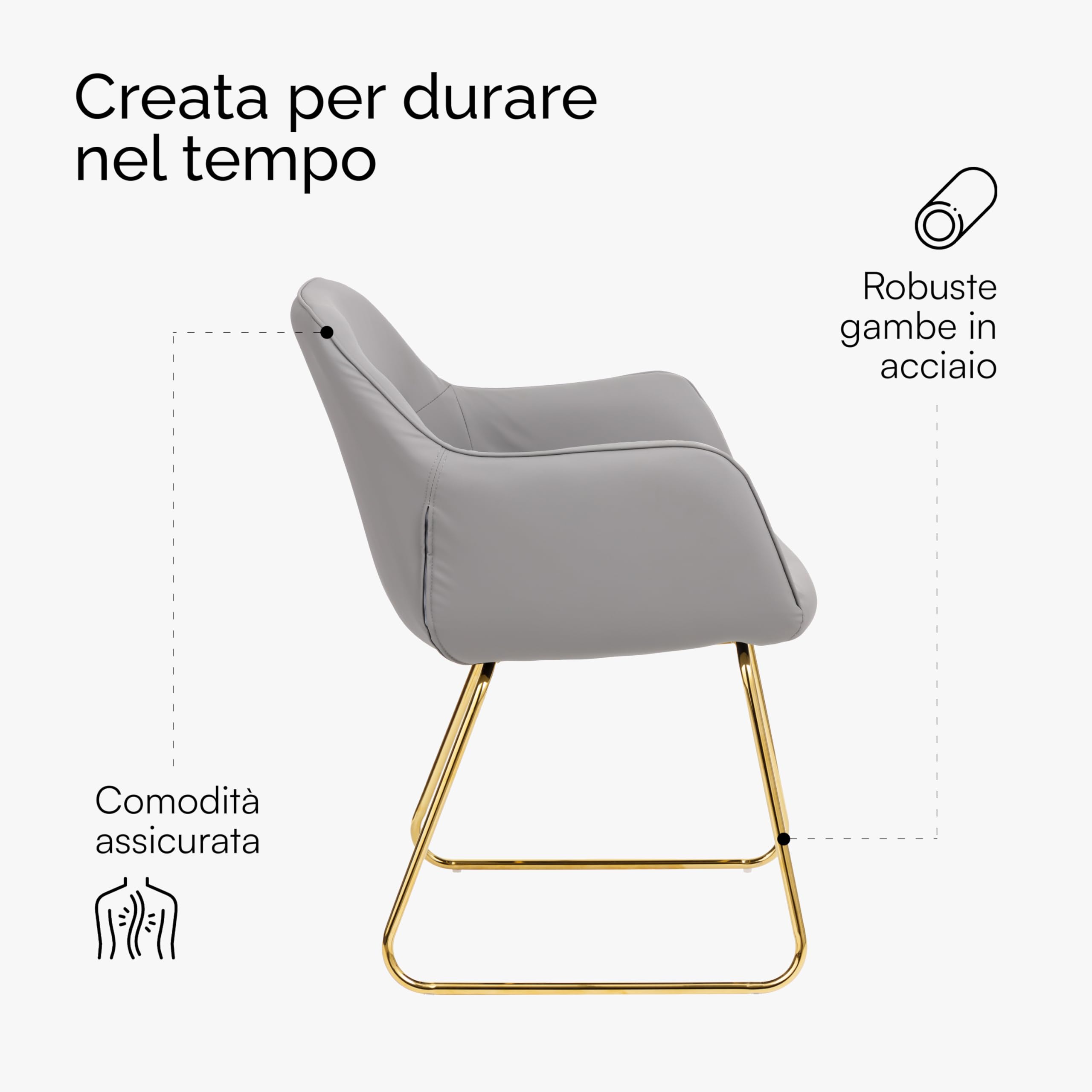 Baroni Home Poltrona Moderna poltrona grigia ecopelle 55x84x47 cm