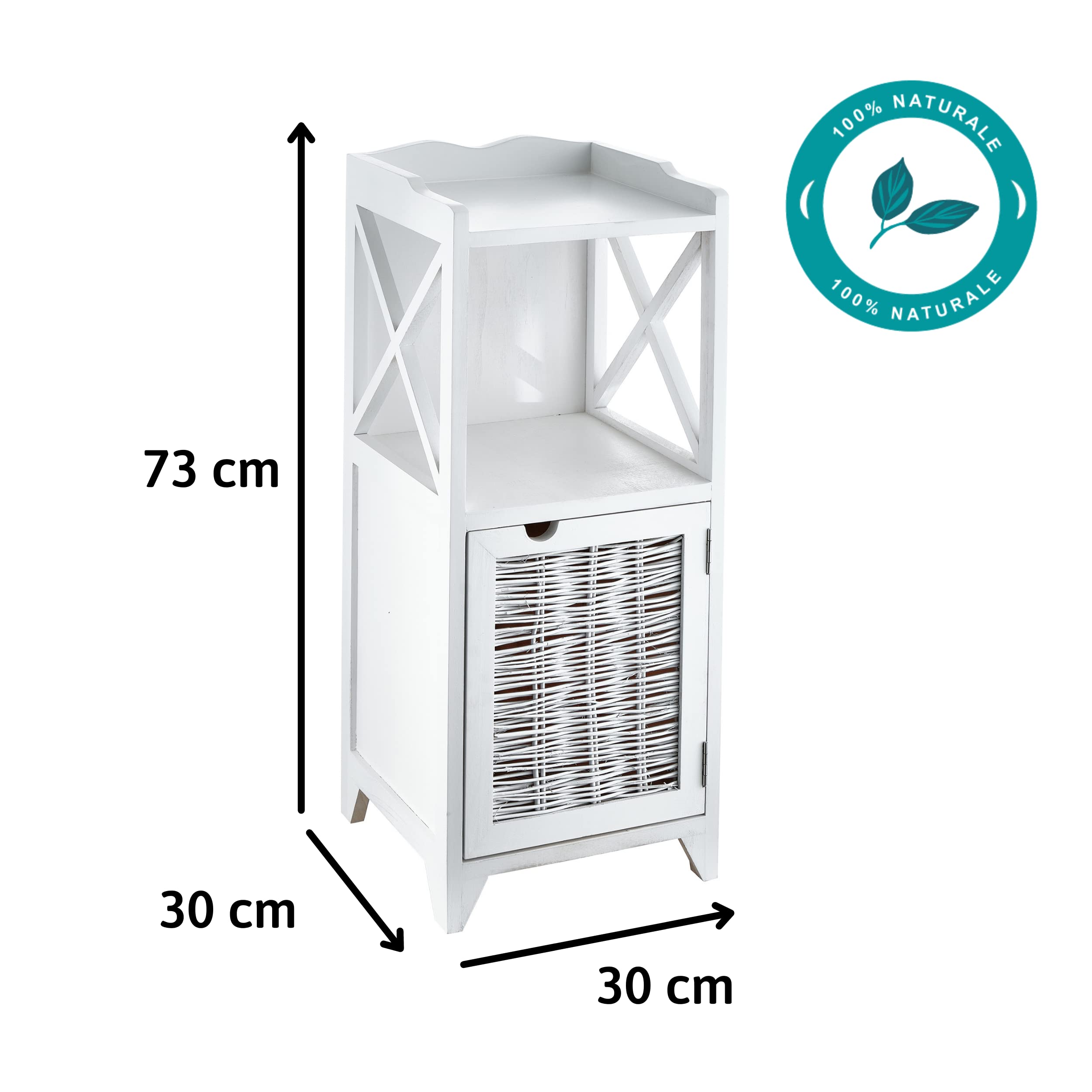 Baroni Home comodino bianco sportello e ripiani 30x30x73 cm