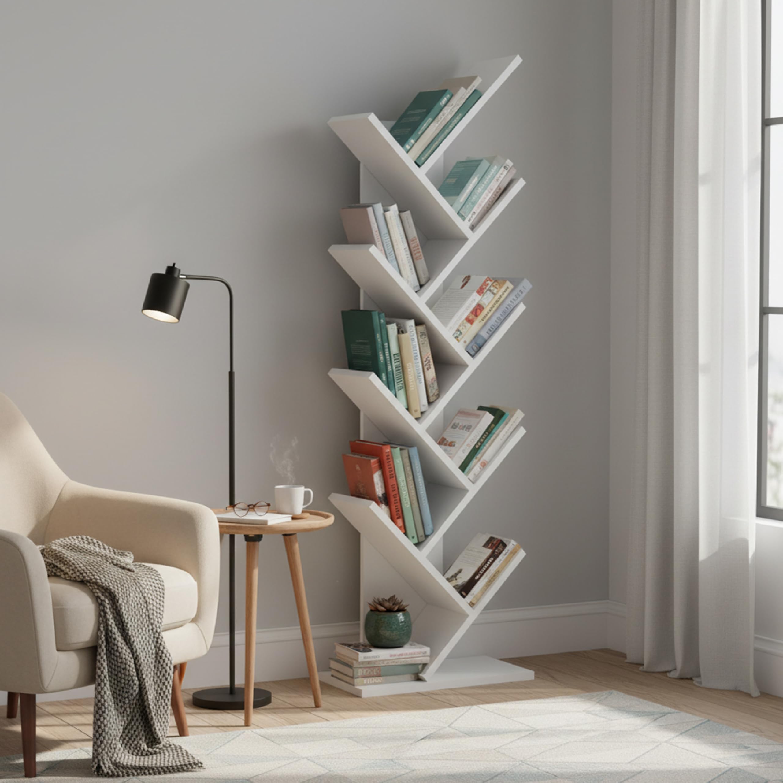 Baroni Home Libreria Albero 8 Ripiani Bianca 20x40x127 cm