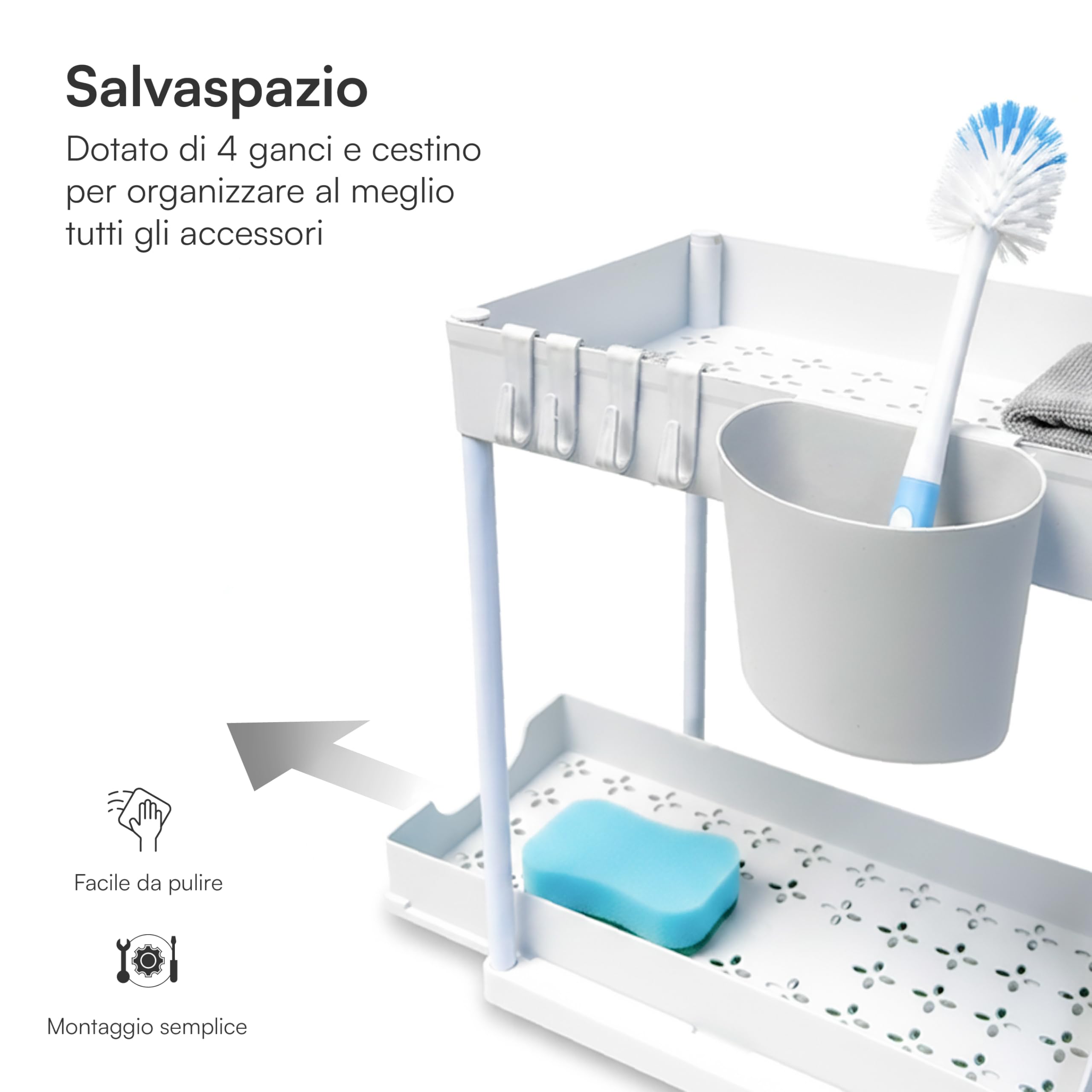 Baroni Home Organizer Sottolavello 2 Livelli Bianco 21x38x36 cm
