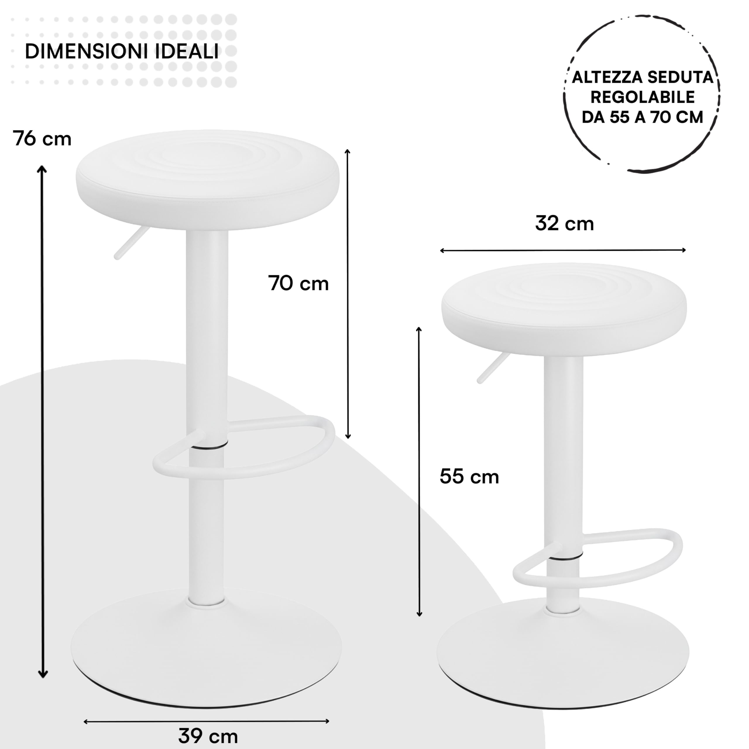 Baroni Home Sgabello Girevole Bianco 1 Pezzo Regolabile Ecopelle