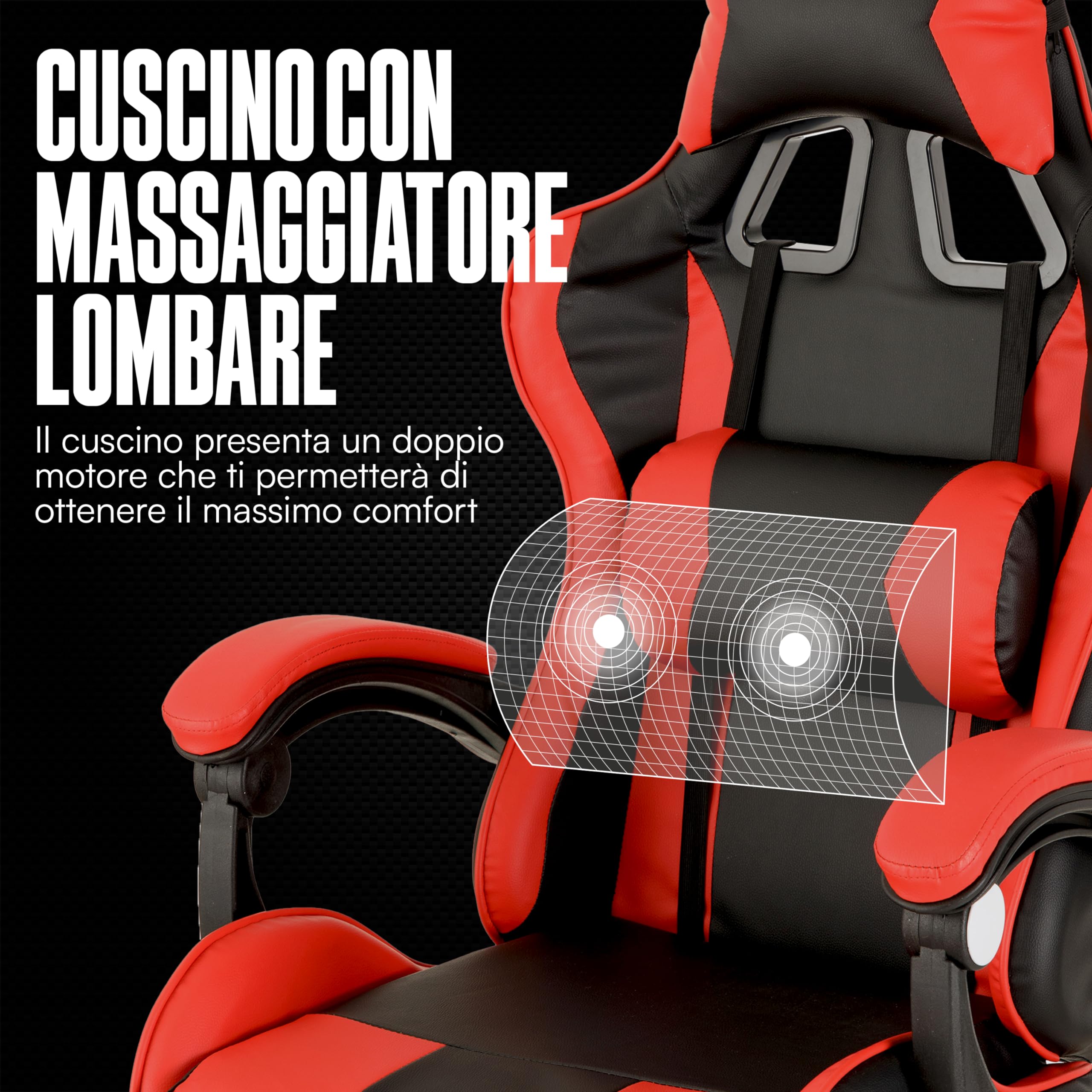 Baroni Home sedia gaming rossa reclinabile massaggio lombare