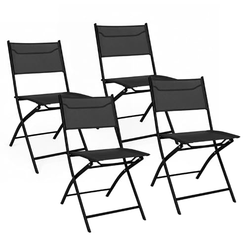 Baroni Home Set 4 Sedie Pieghevoli Nere Impermeabili 45x45x80 cm