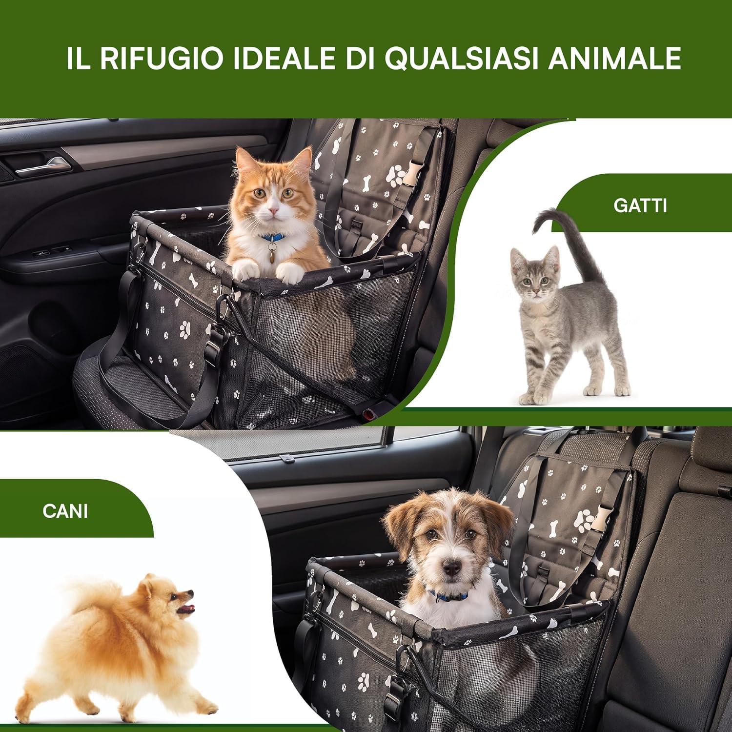 Baroni Home Seggiolino Auto Cani Gatti Nero 40x32x42 cm