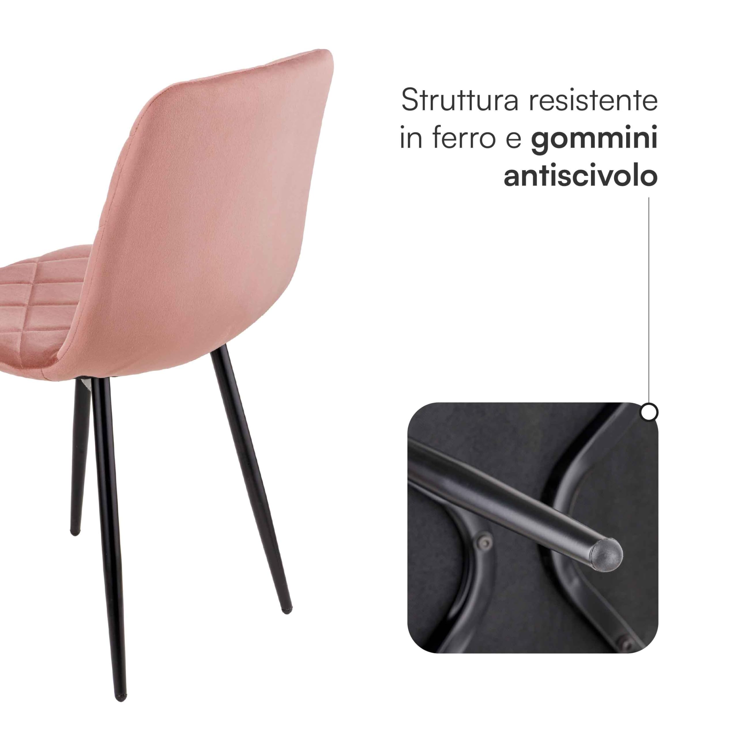 Baroni Home sedia in velluto rosa 52x44x85 cm gambe ferro
