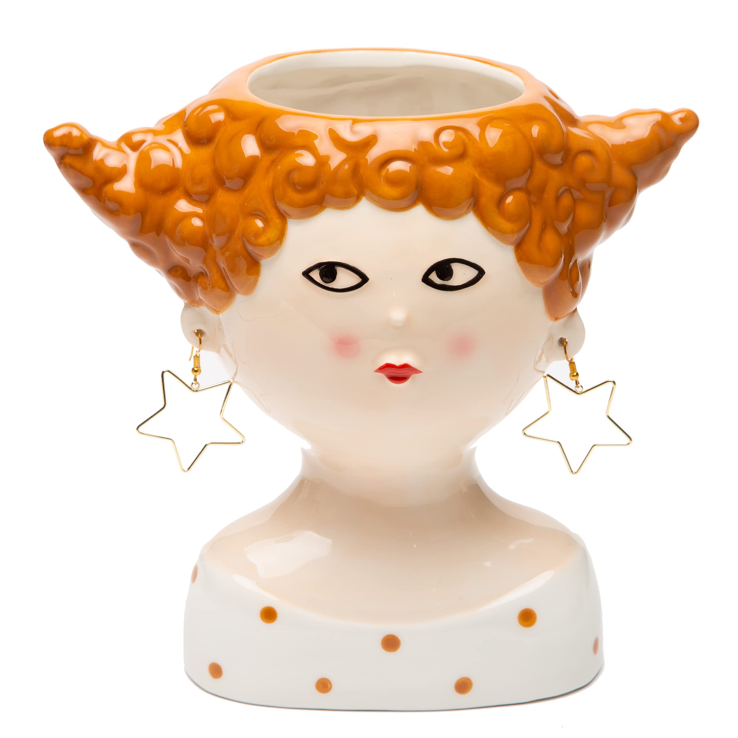 Baroni Home Vaso Ceramica Capelli Rossi 21x20 cm Dipinto a Mano